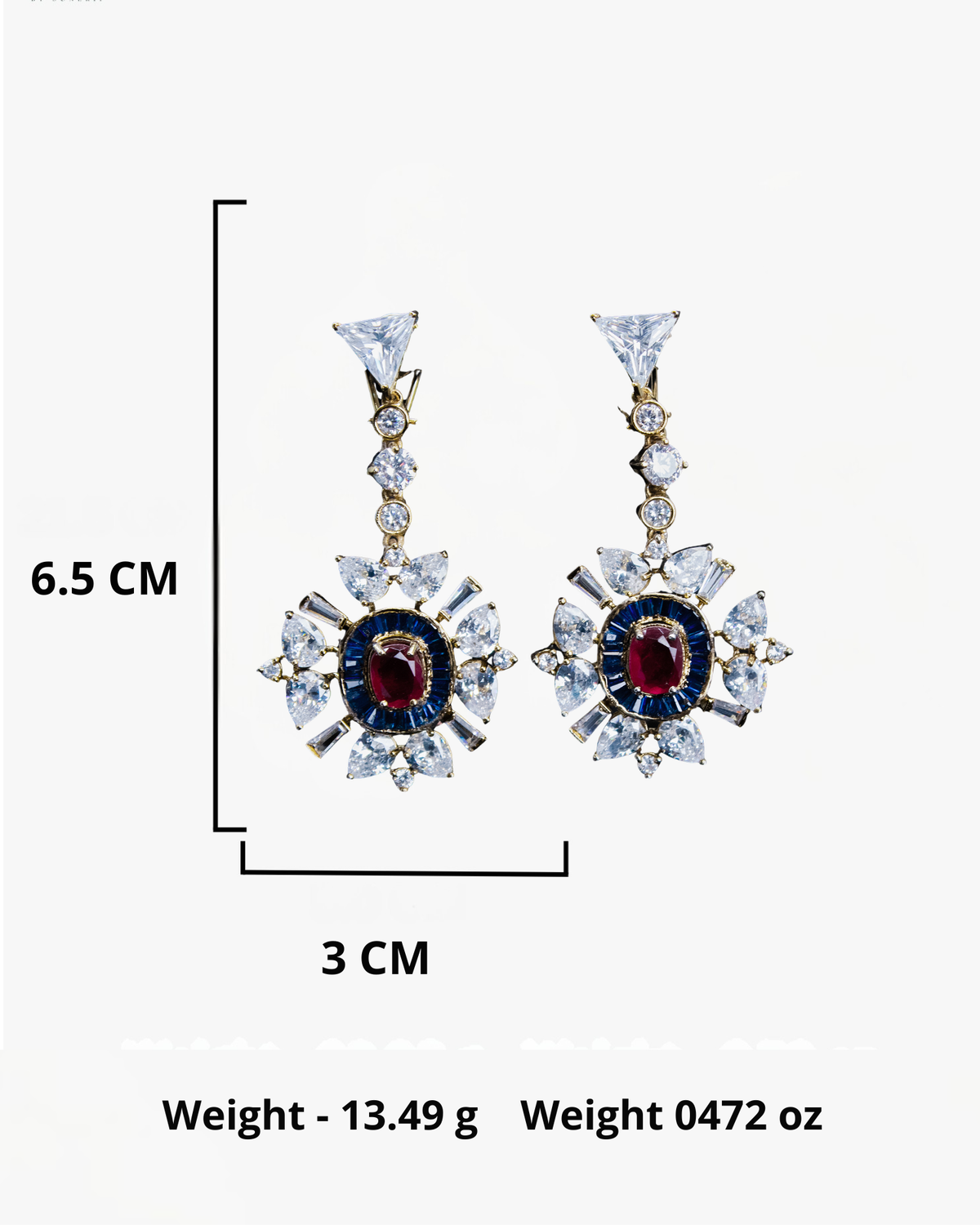 Ruby Red and Blue Kundan Floral Drop Earrings