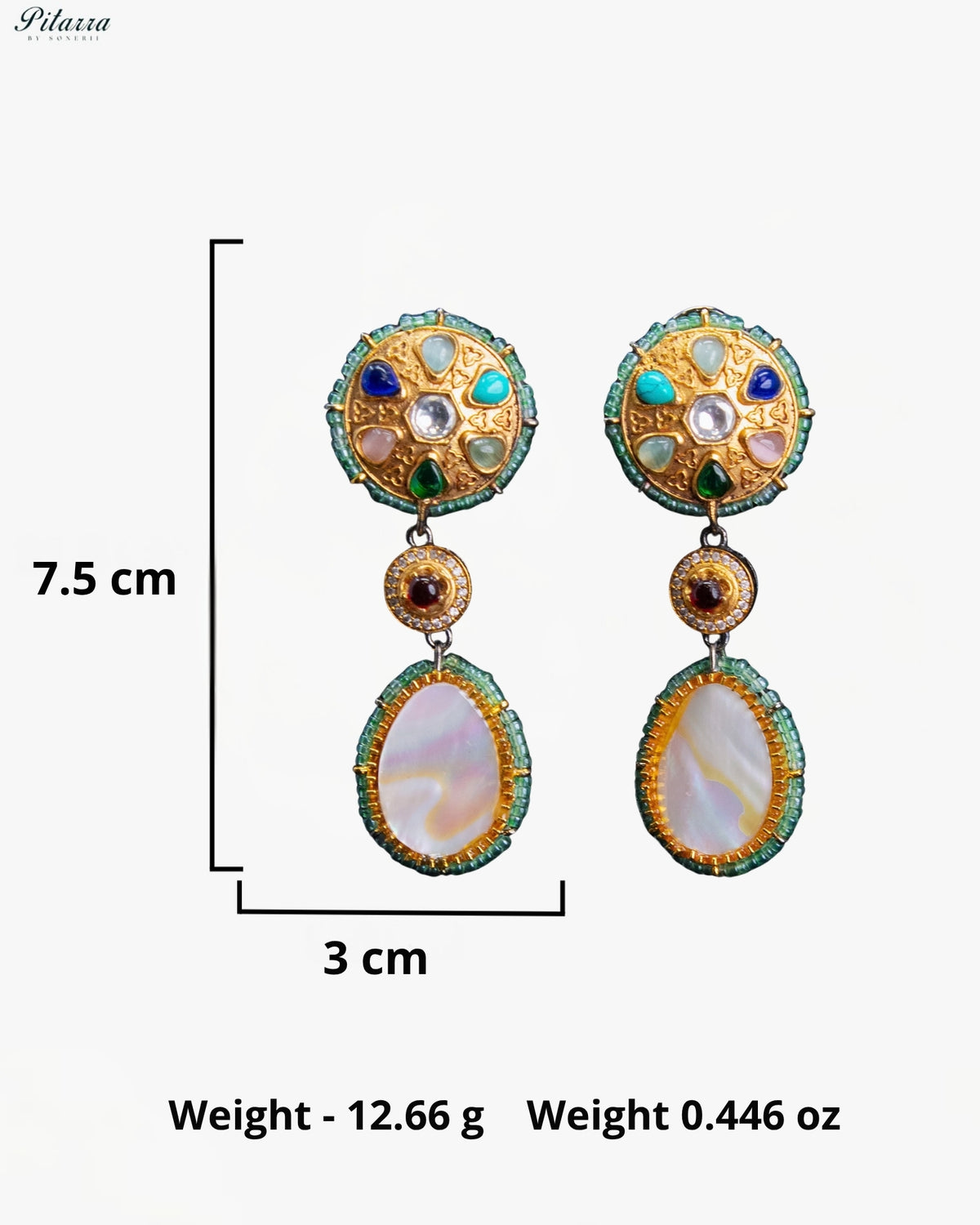 Royal Navratna Inspired Multicolor Kundan Gold Tone Dangler Earrings - Pink