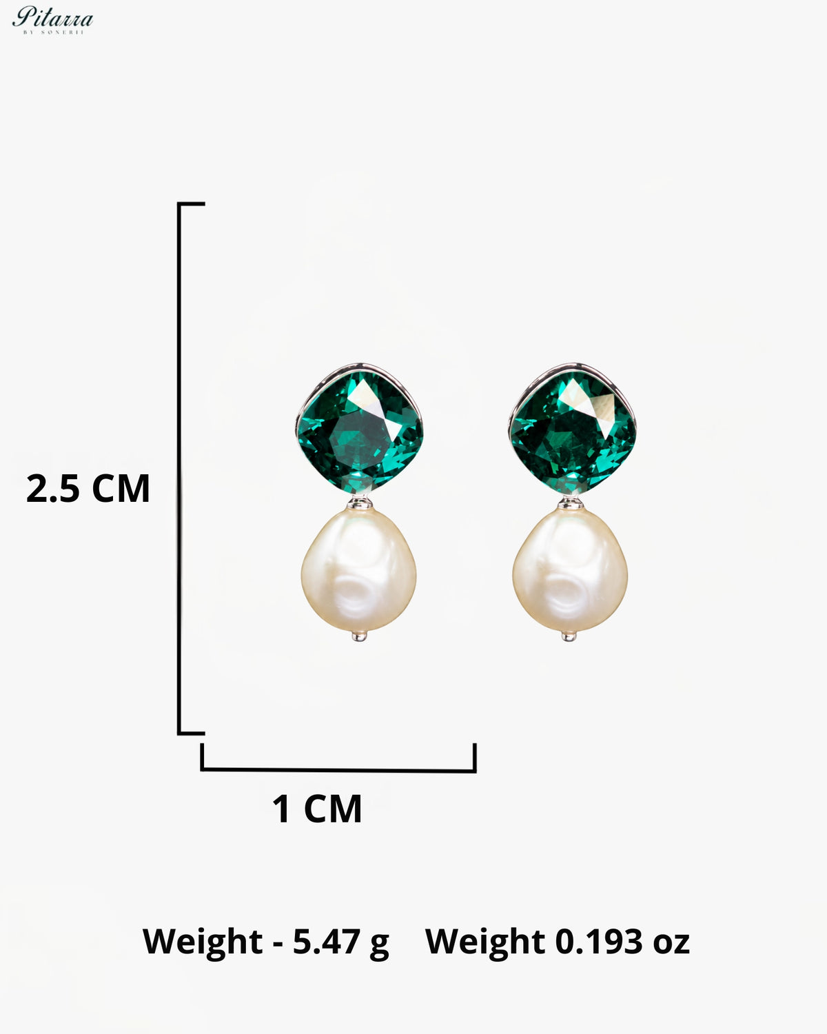Emerald Green Crystal Pearl Drop Earrings