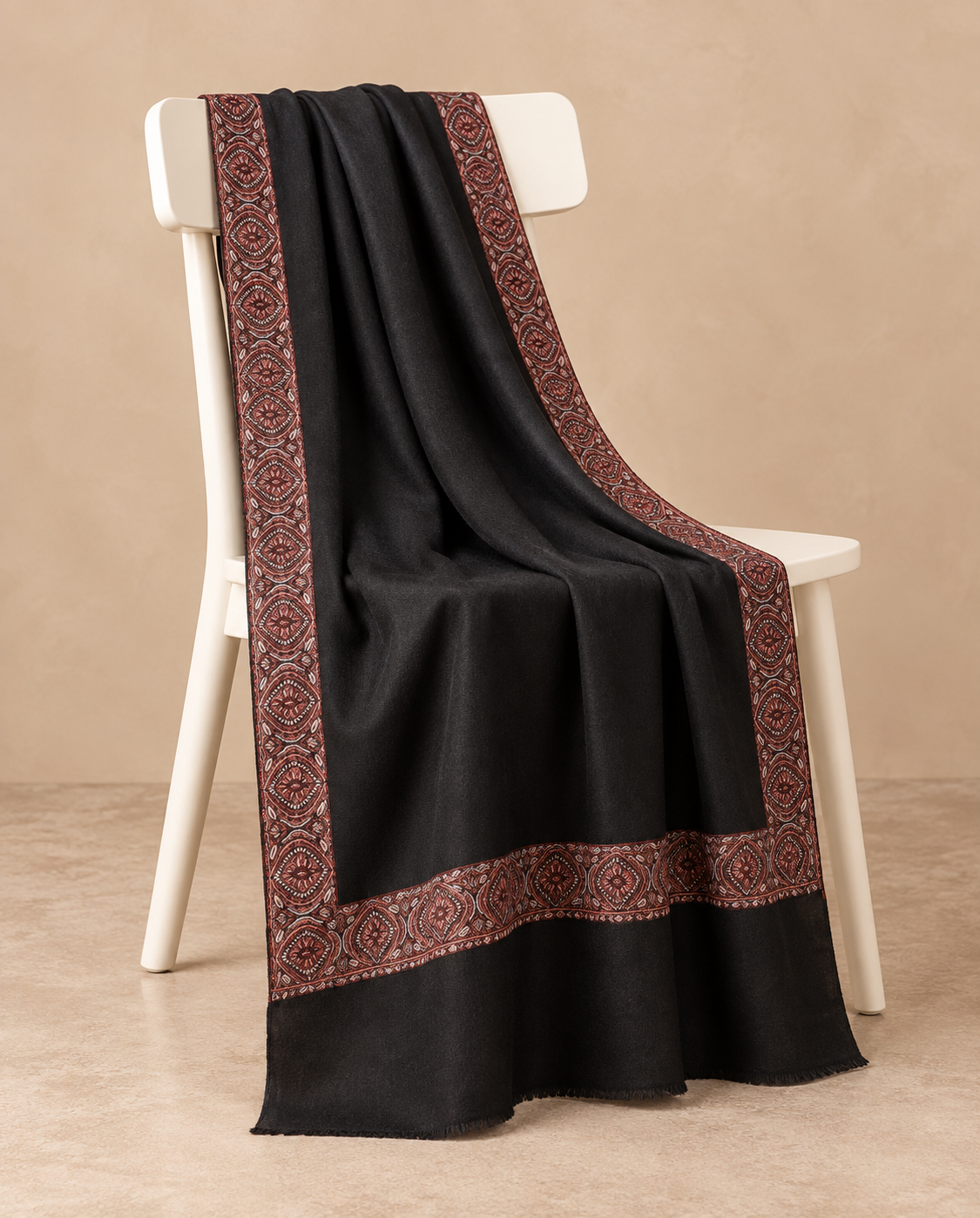 Black Paisley Border Pashmina Shawl