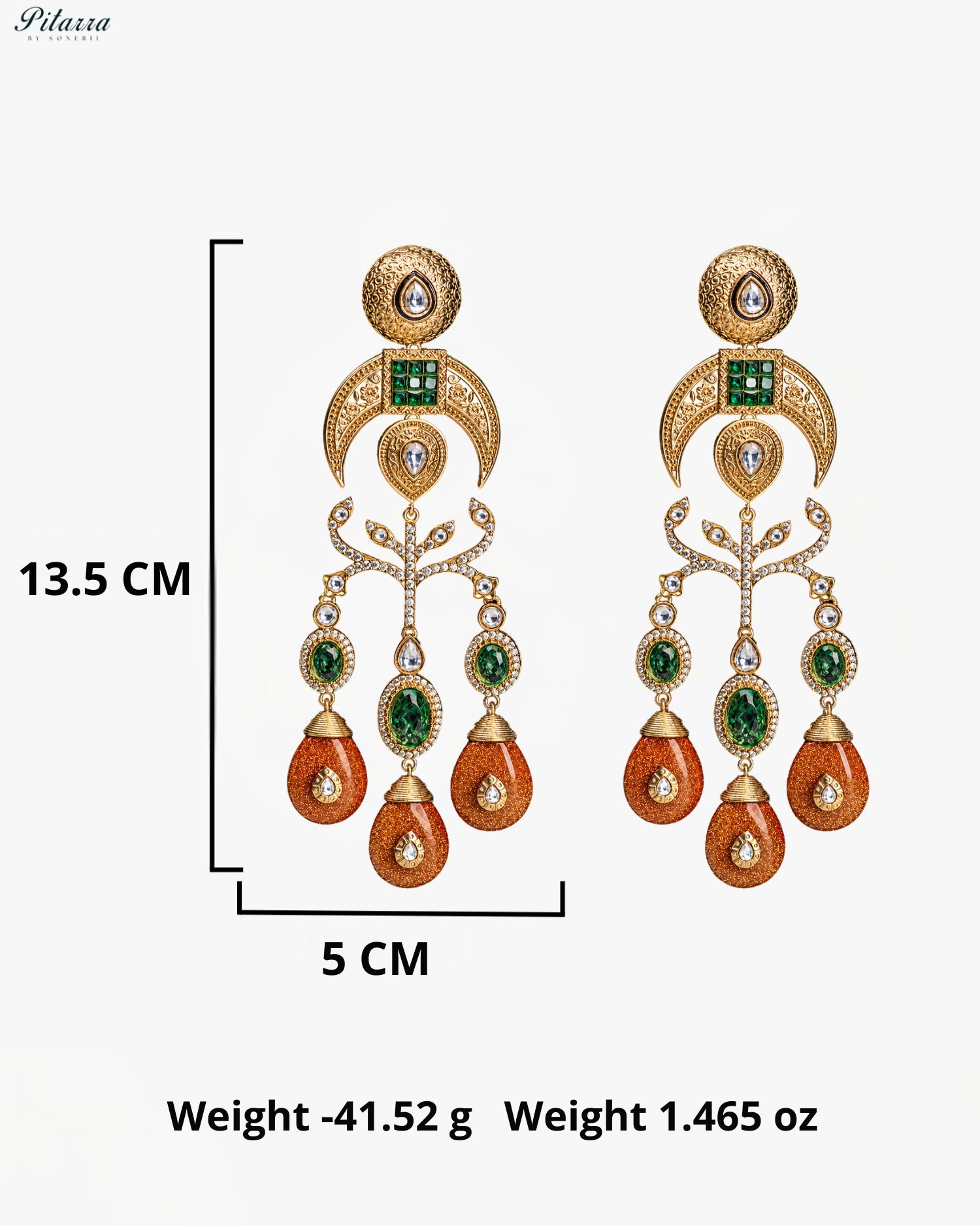 Amber Orange Crystal Statement Chandbali Earrings