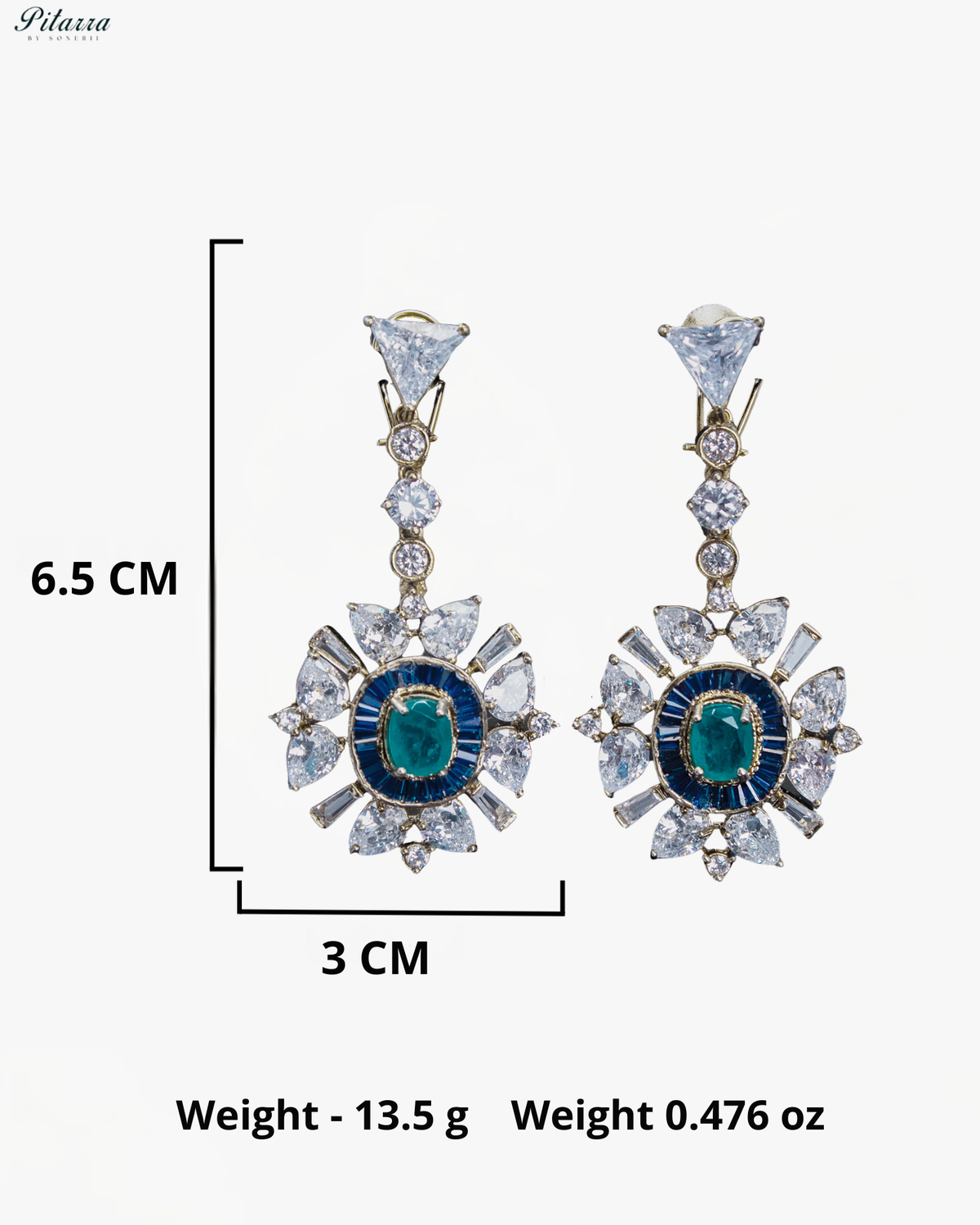 Teal Blue Kundan Floral Drop Earrings