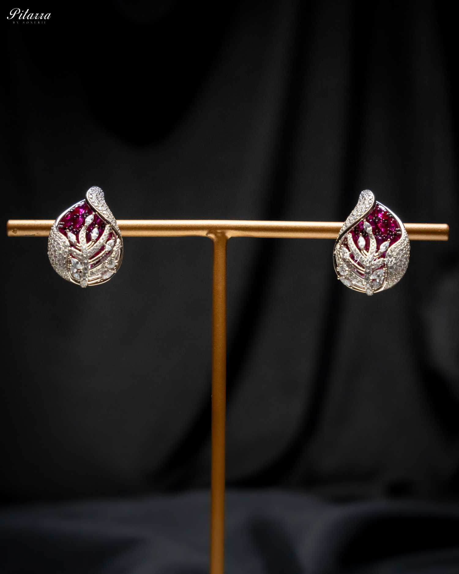 Pink Color Cubic Zirconia Flower 92.5 Silver Stud Earrings