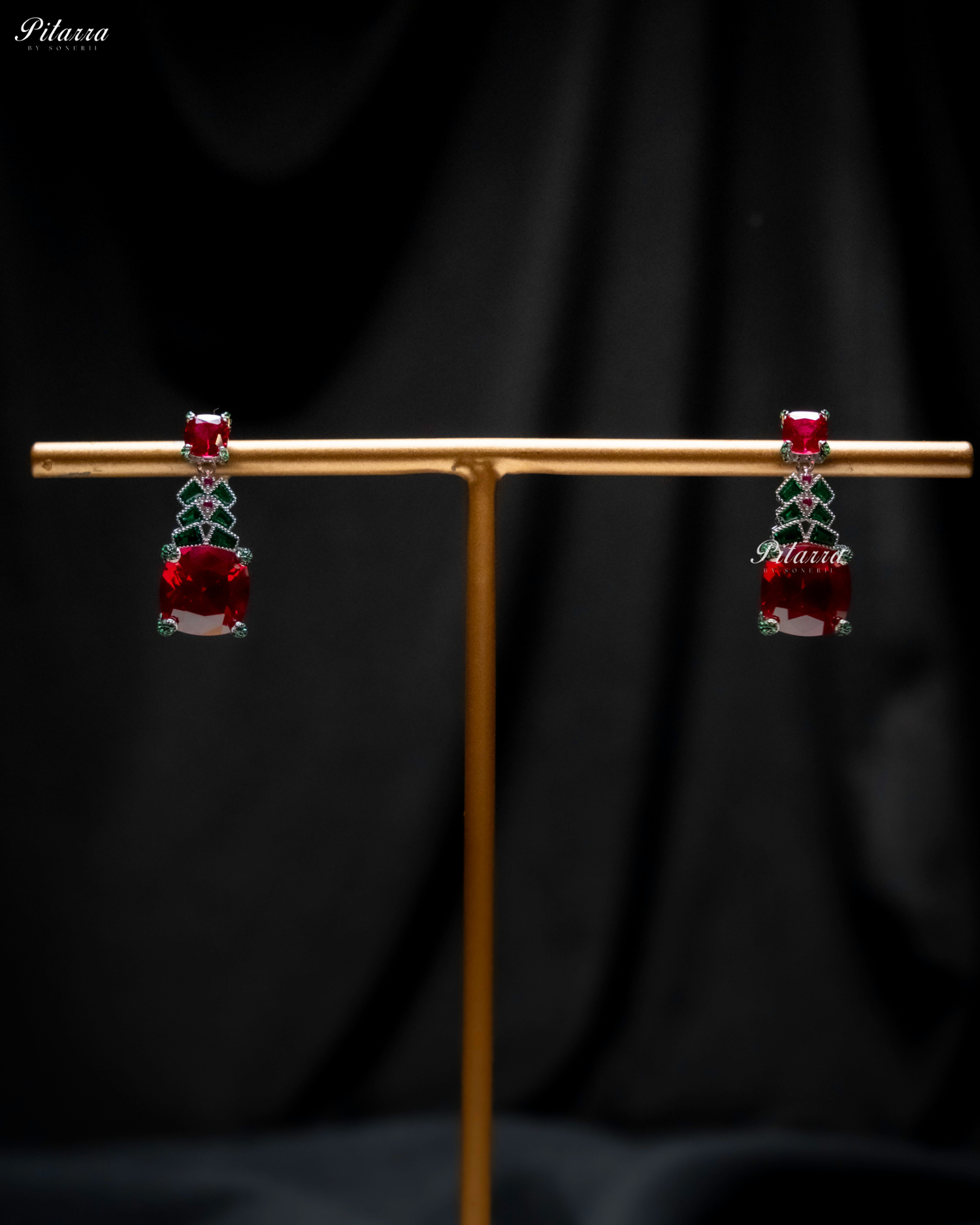 Ruby Red 92.5 Silver Plated Chain Pendent Necklace Set