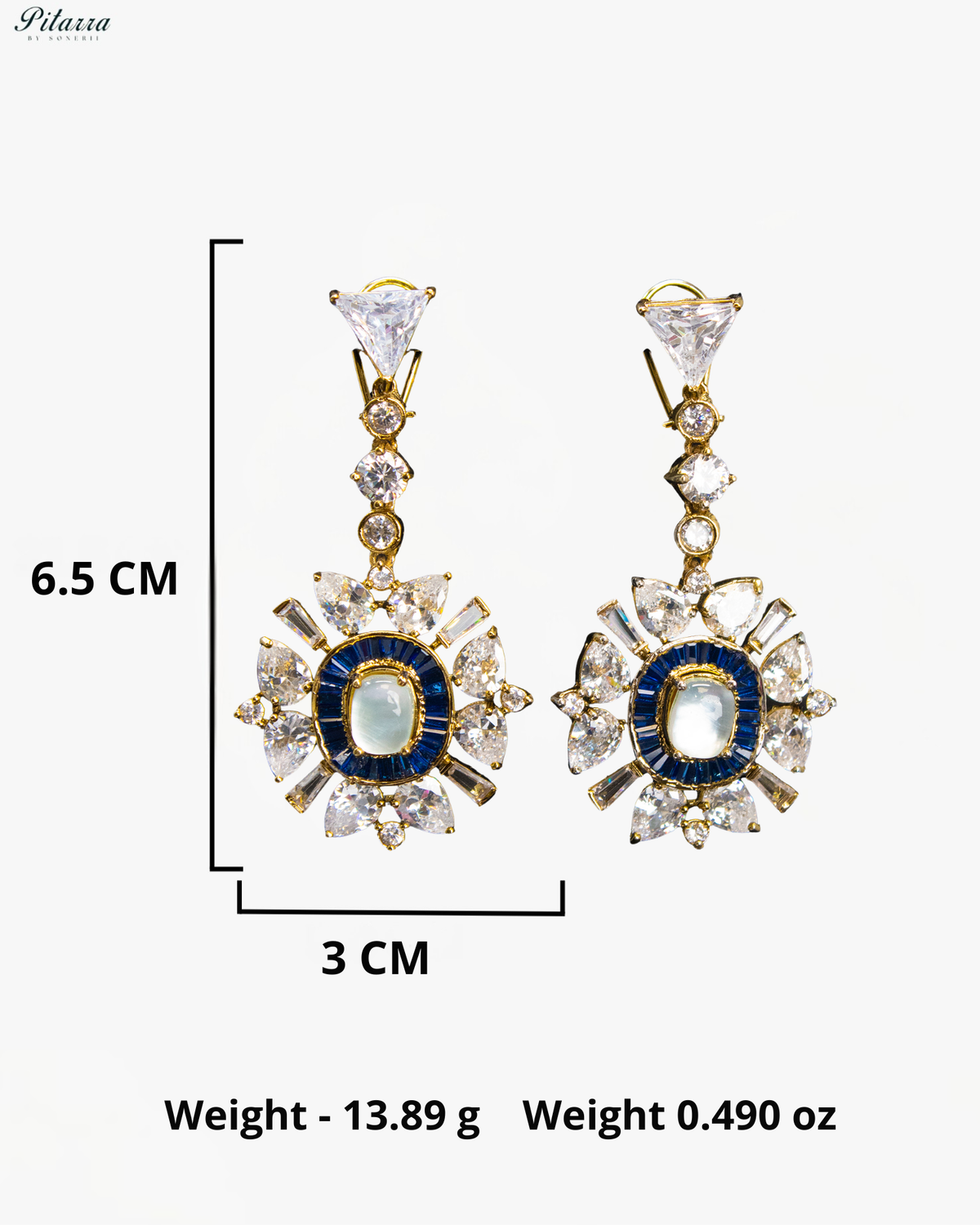 White and Blue Kundan Floral Drop Earrings