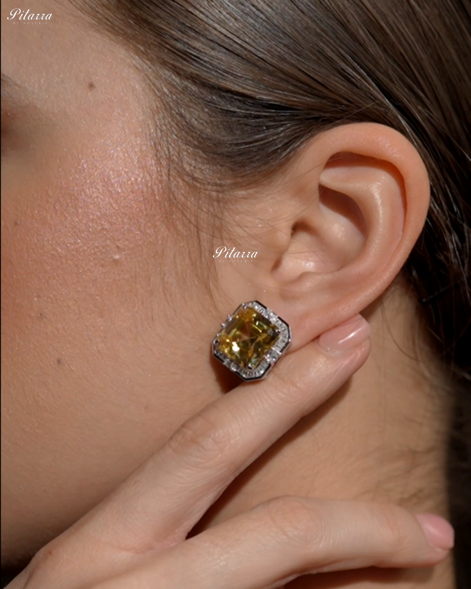 Yellow Cubic Zirconia 92.5 Silver Plated Stud Earrings