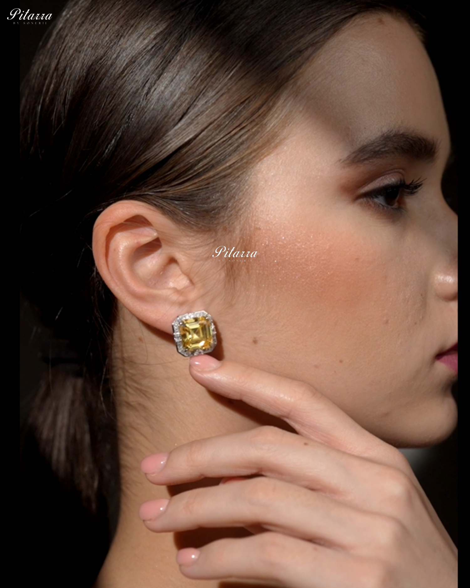 Yellow Cubic Zirconia 92.5 Silver Plated Stud Earrings