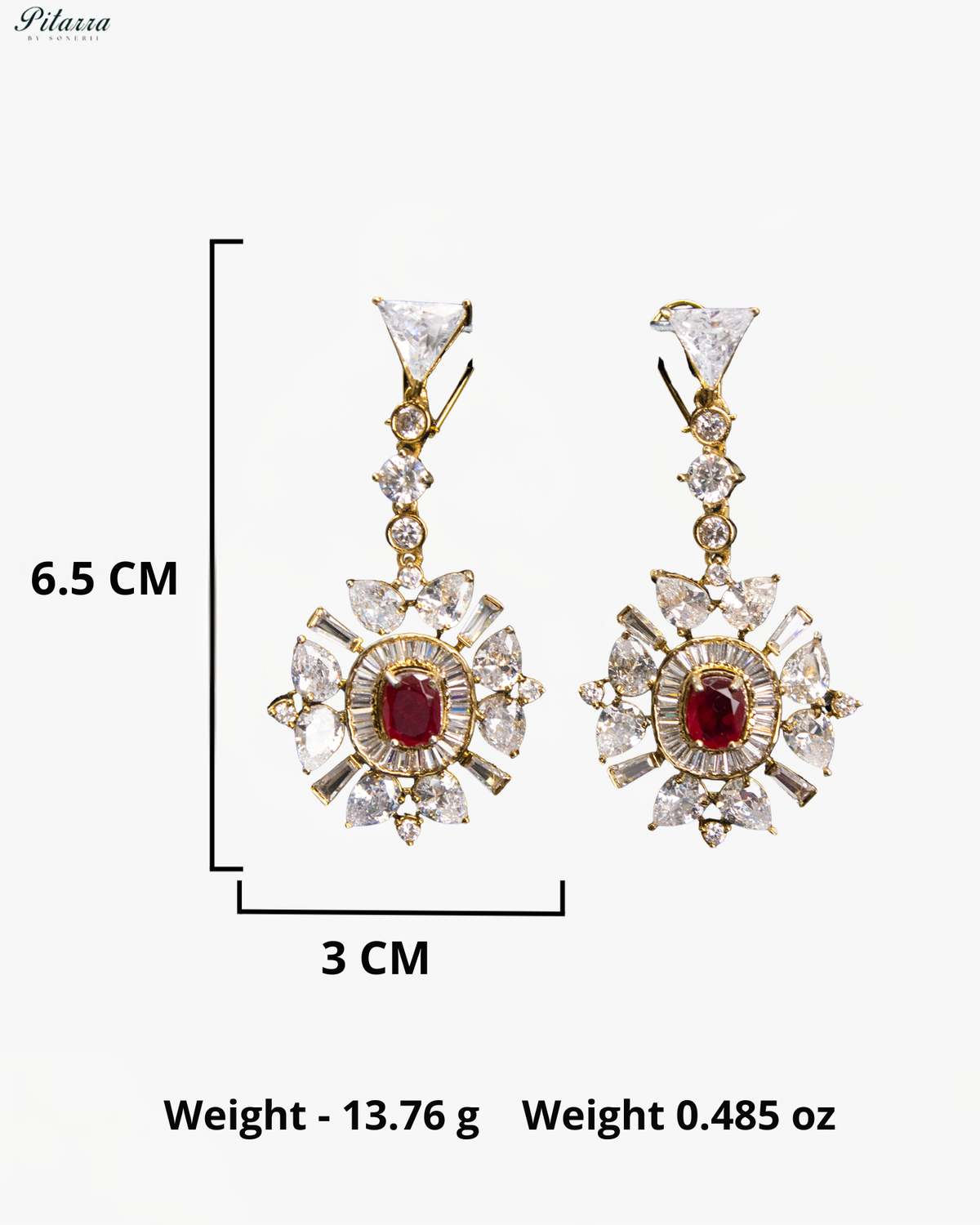 Ruby Red and White Kundan Floral Drop Earrings