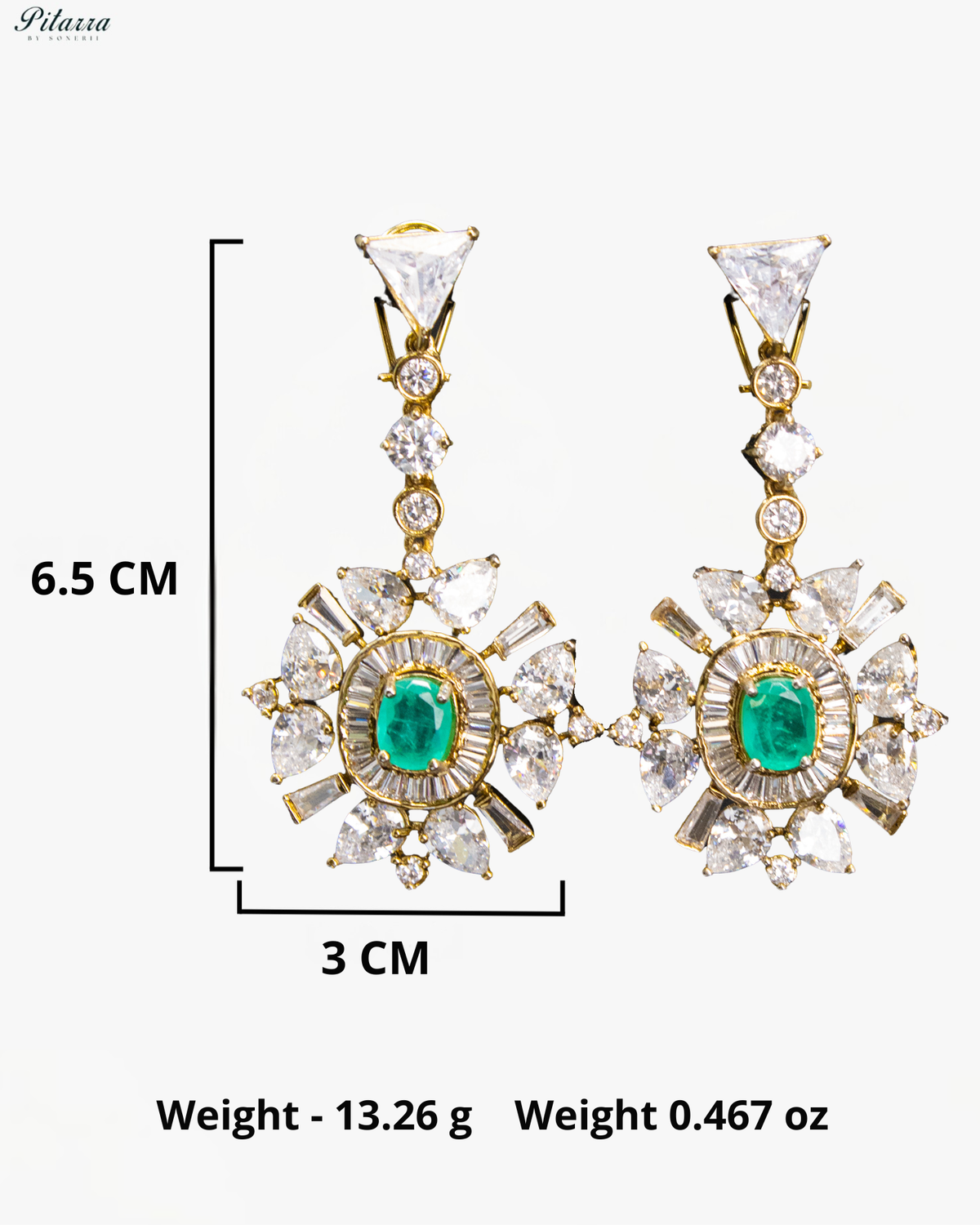 Emerald Green Oval Kundan Sunburst Design Drop Earrings
