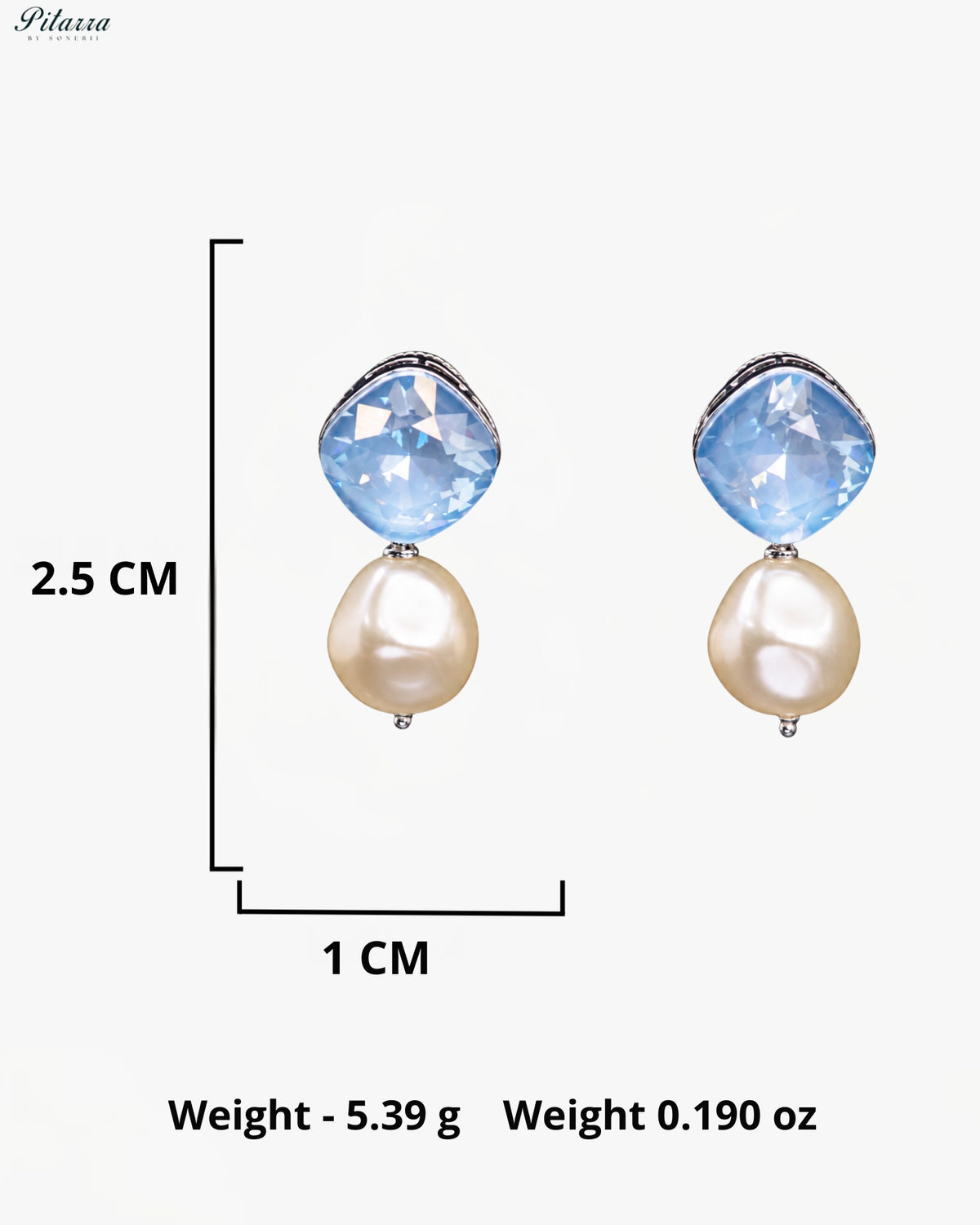 Ice Blue Crystal Pearl Drop Earrings