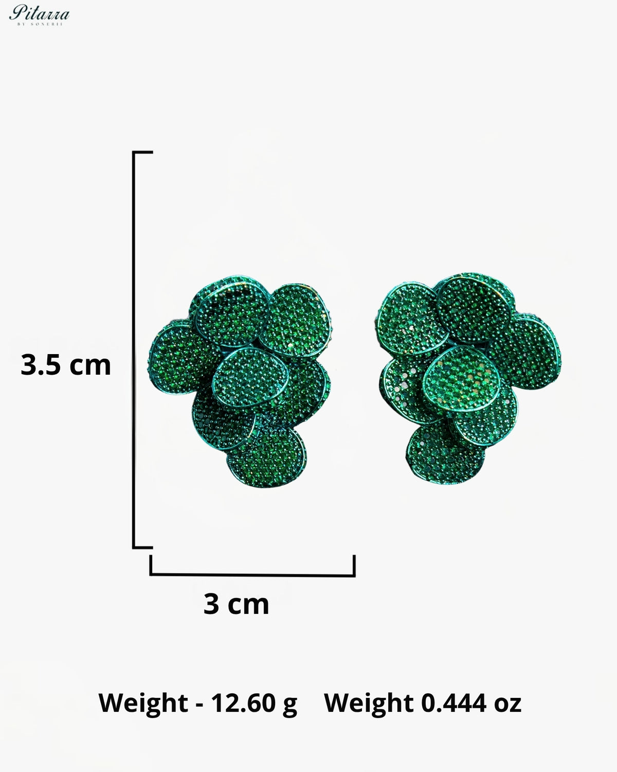 Emerald Green Crystal Floral Cluster Statement Stud Earrings