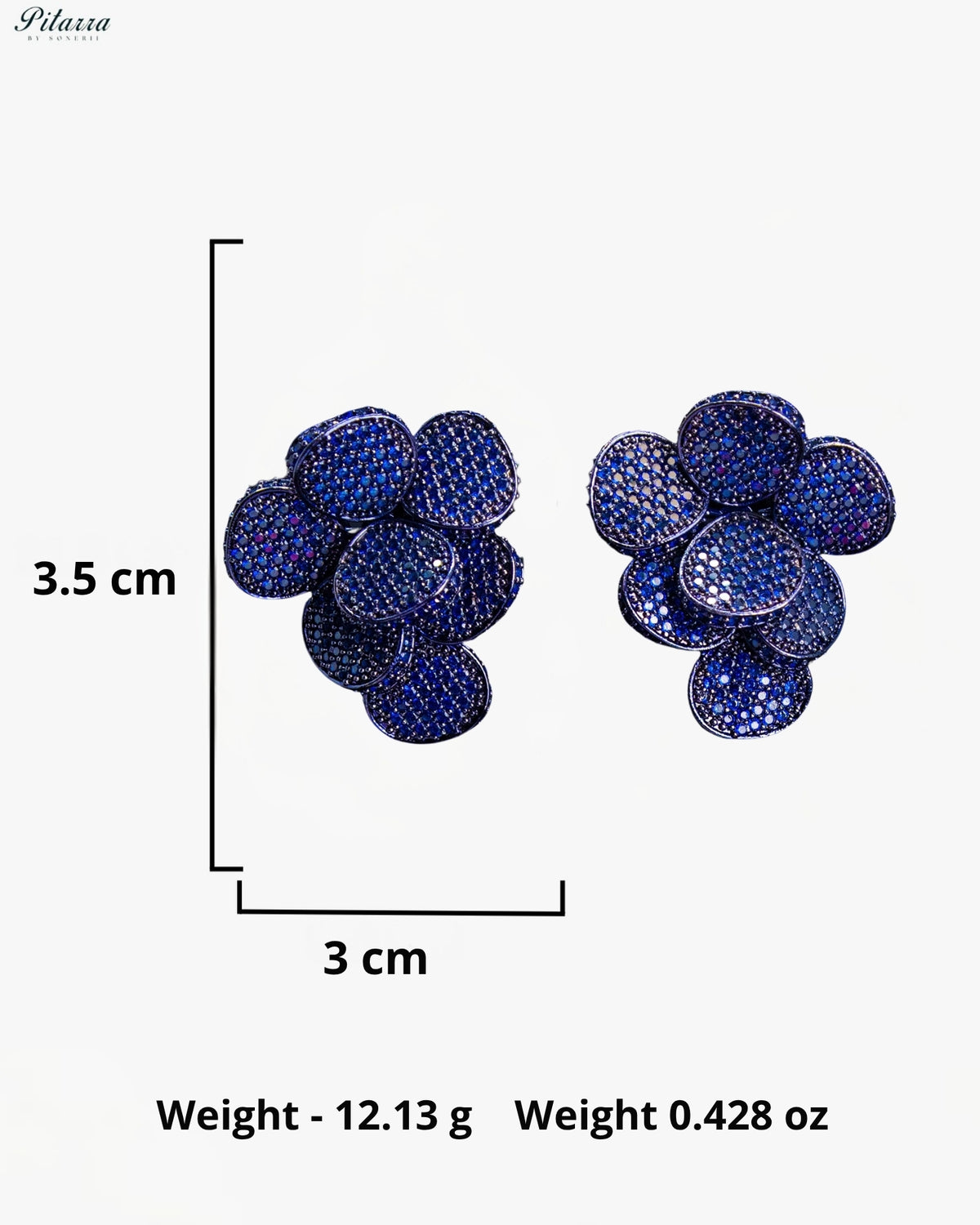 Royal Blue Crystal Floral Cluster Statement Stud Earrings