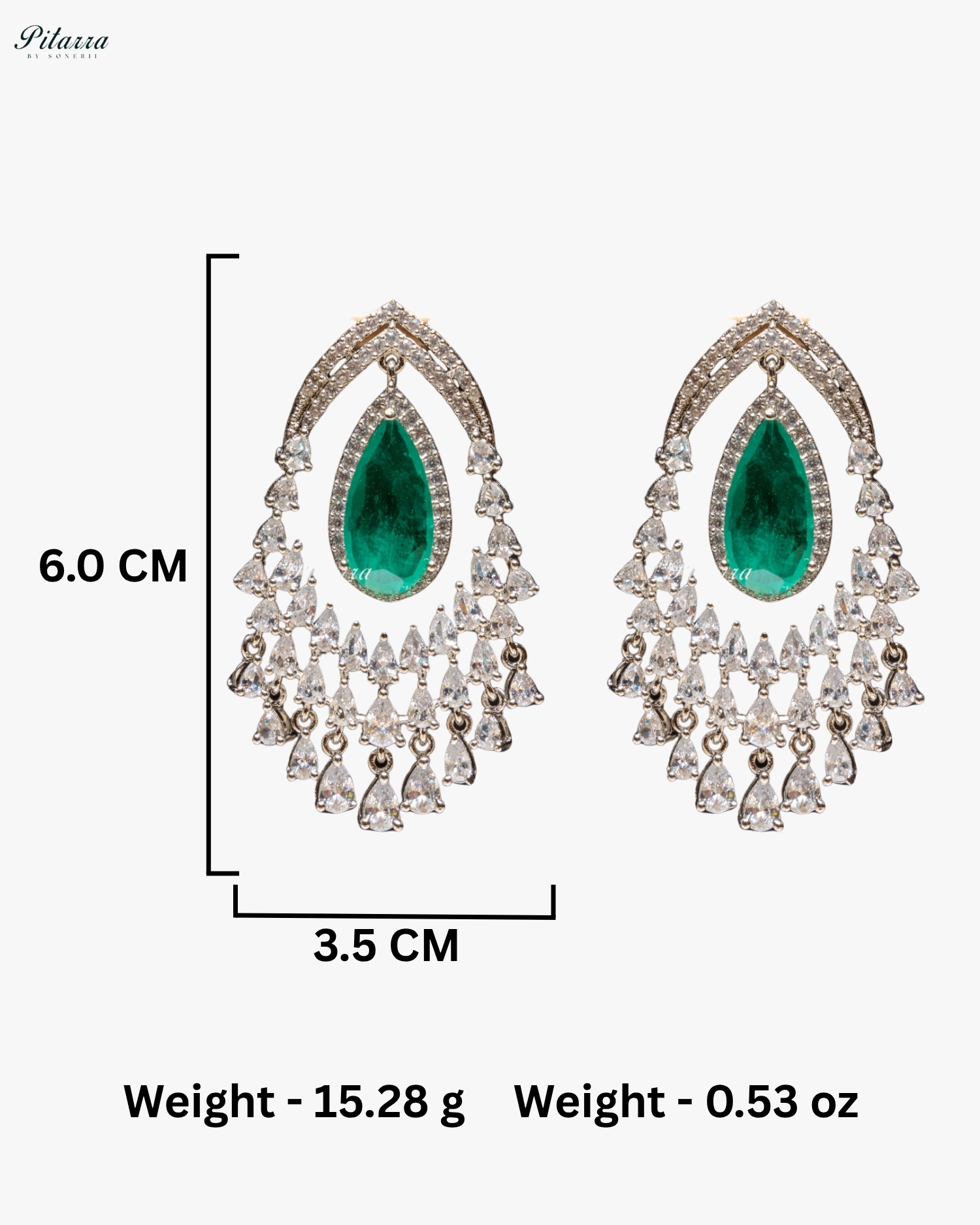 Emerald Stone Silver CZ Dangle Earrings