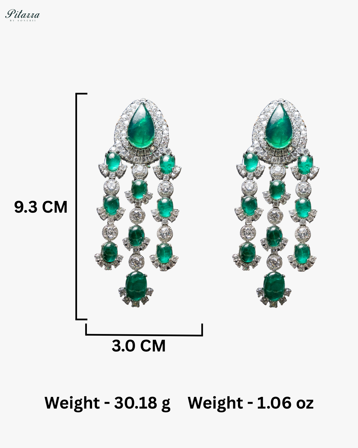 Emerald Stone Silver Multi Layer CZ Necklace Set