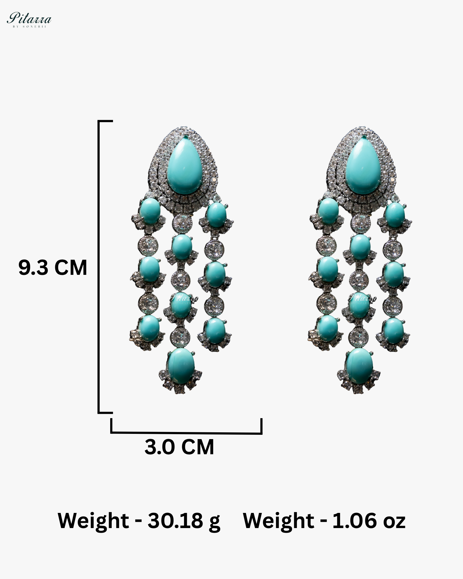 Turquiose Blue Stone Silver Multi Layer CZ Necklace Set