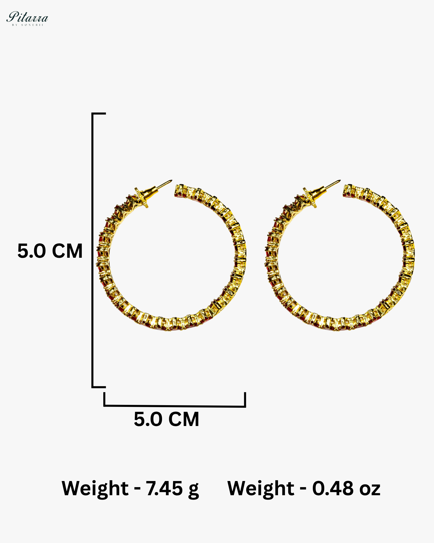 Red Stone Gold Finish Crystal Hoop Earrings
