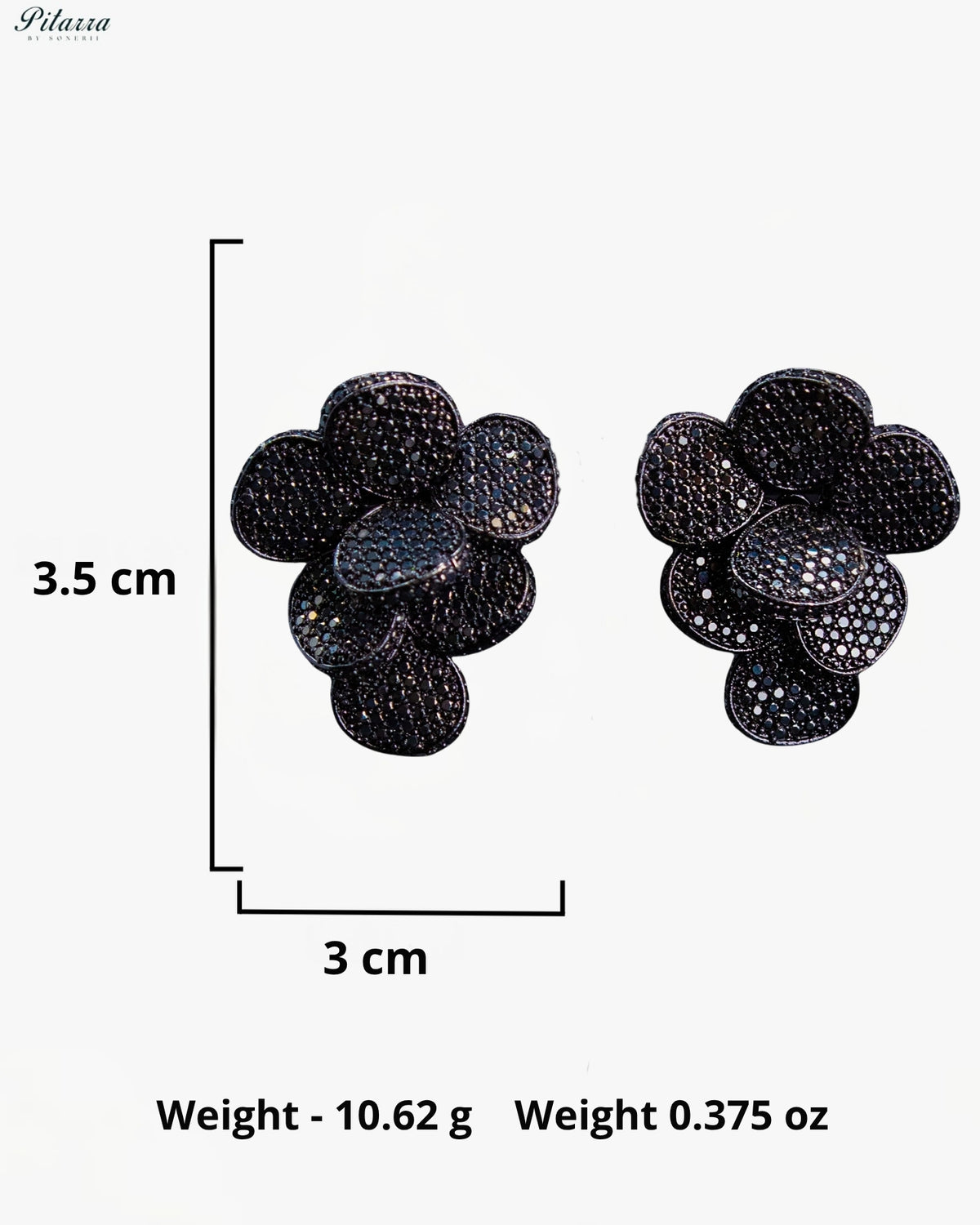Midnight Black Crystal Floral Cluster Statement Stud Earrings