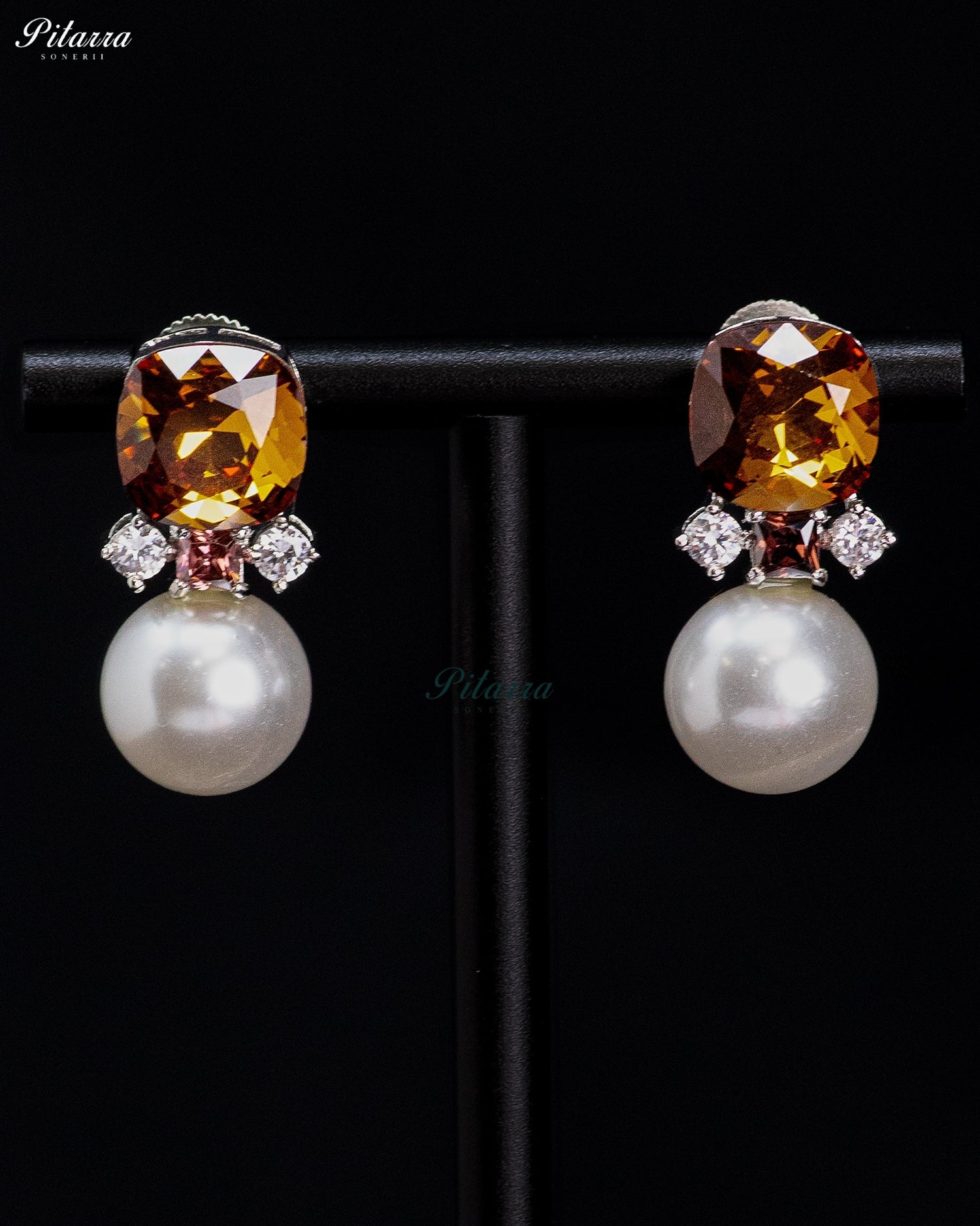 Amber Pearl Radiance Crystal Earrings