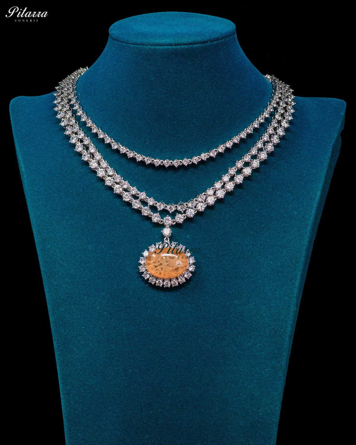 Peach stone silver Necklace Set