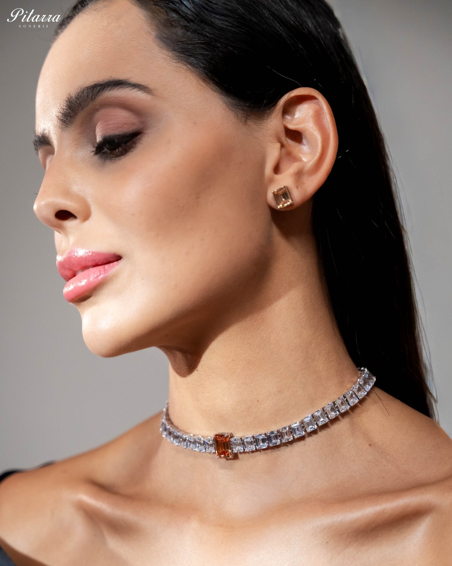Champagne Baguette Diamond Tennis Choker Set