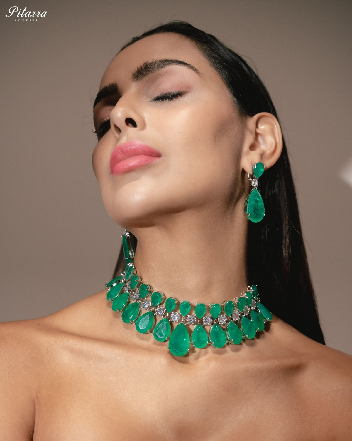 Mint Green Crystal Statement Choker Necklace Set