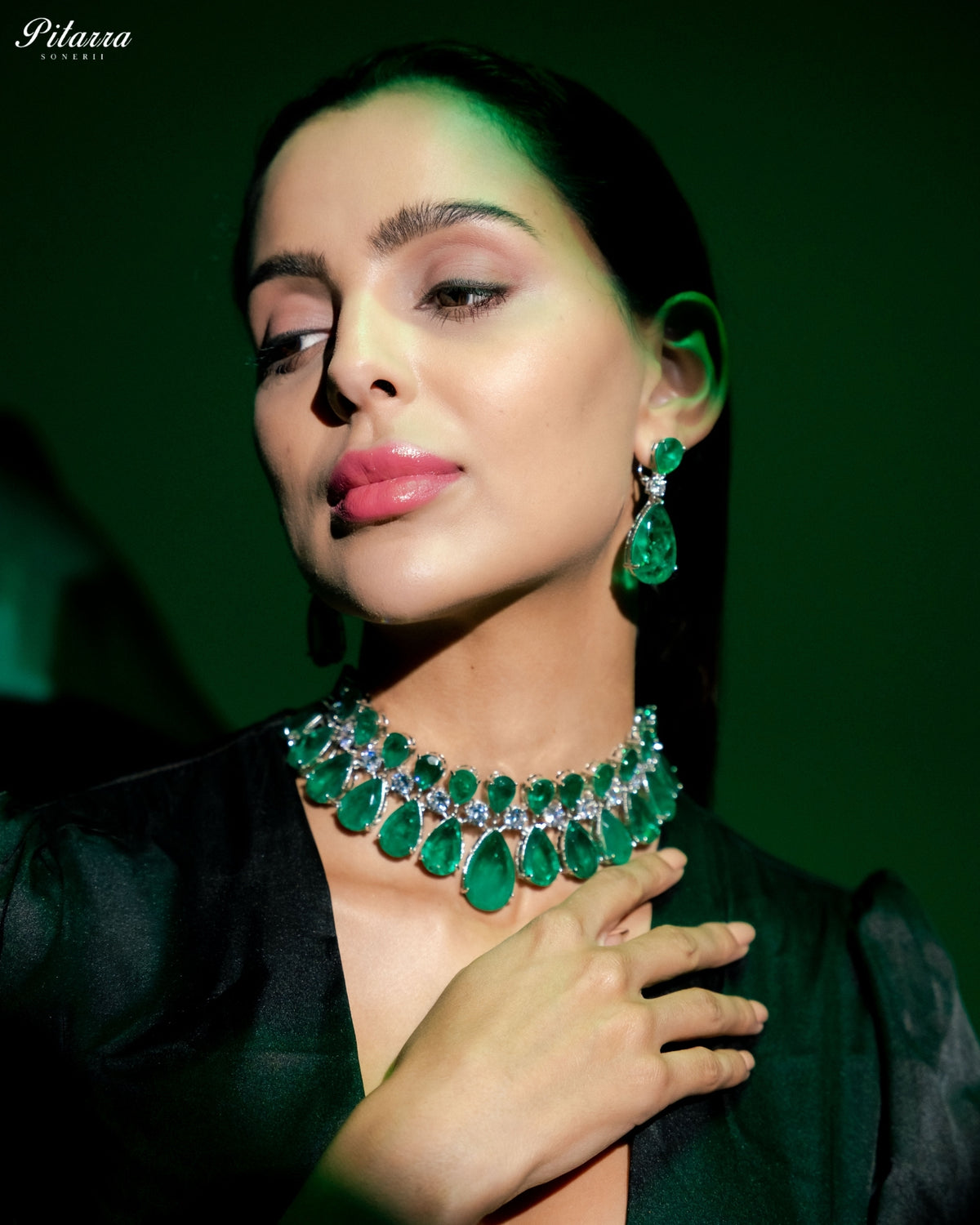 Emerald Green Crystal Statement Choker Necklace Set