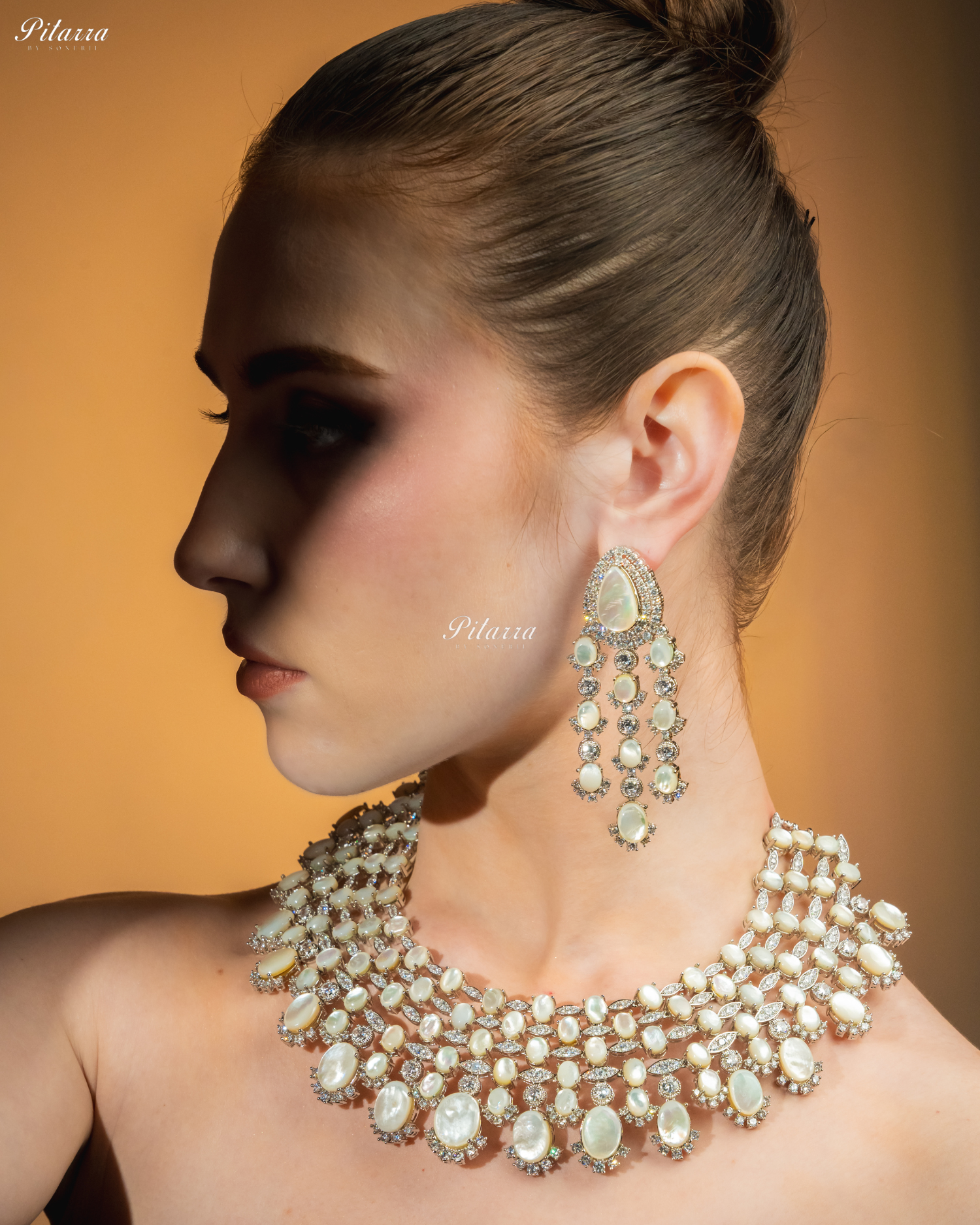 White Stone Silver Multi Layer CZ Necklace Set