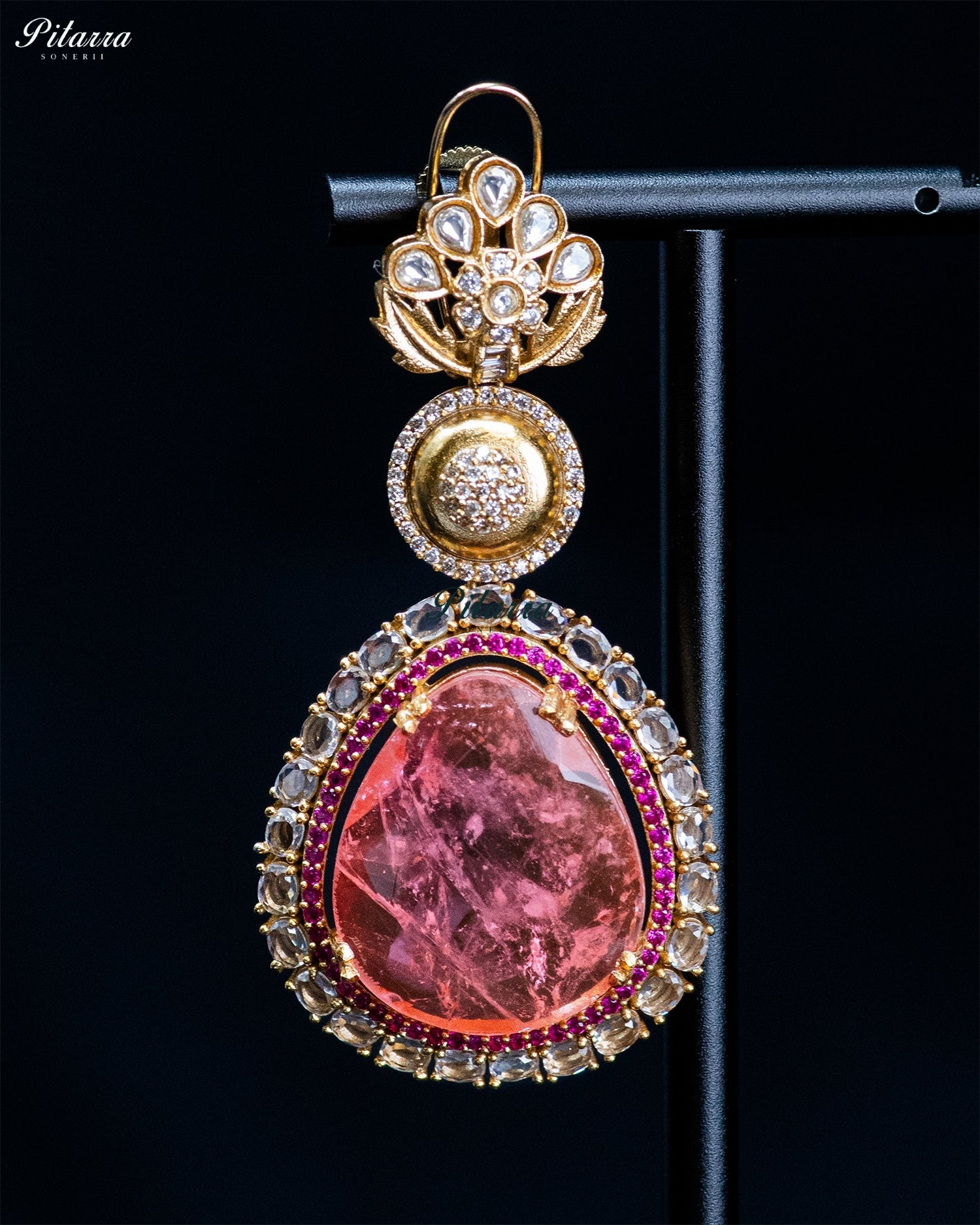 Pink Teardrop Floral Kundan Necklace Set