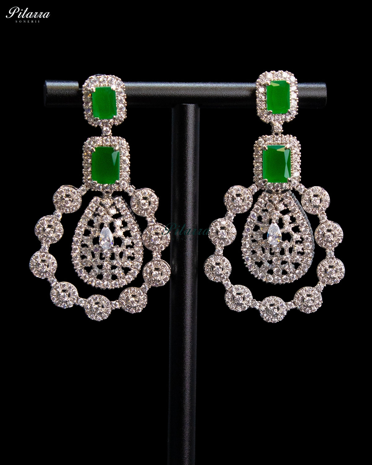 Emerald Green Multi-Layer Diamond Statement Necklace Set