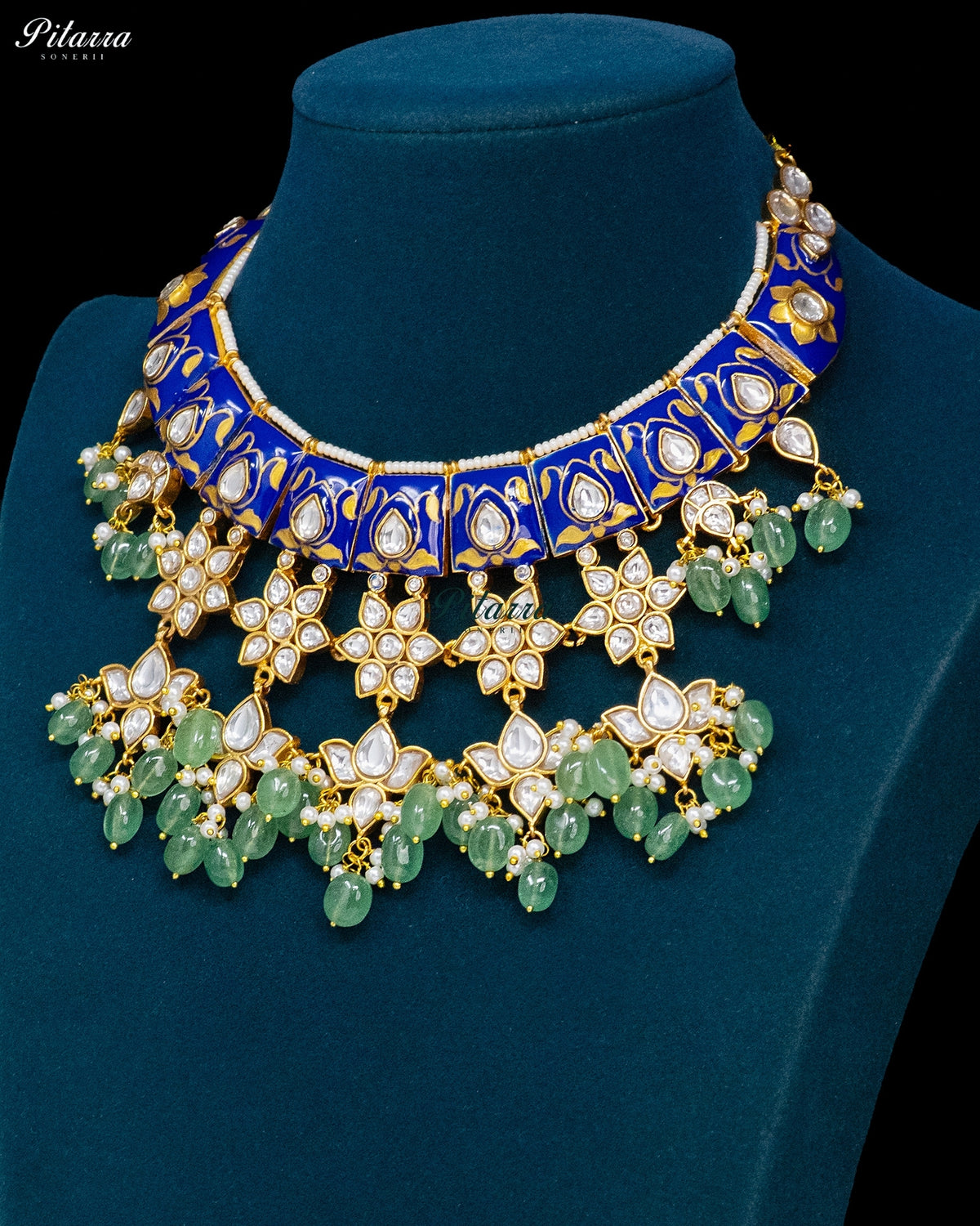Blue & Green Floral Kundan Necklace Set
