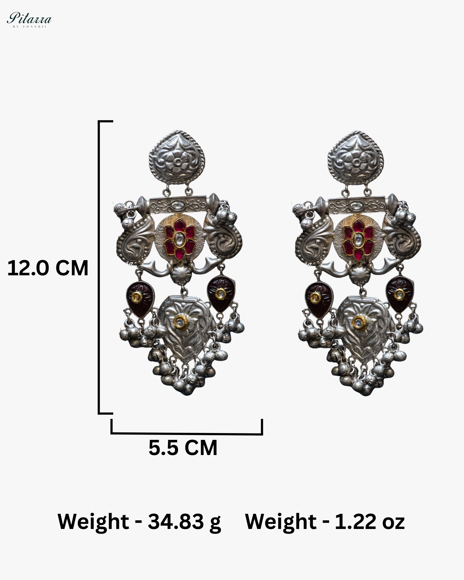Peacock Motifs Pink Flower Silver Look Alike Dangler Earrings
