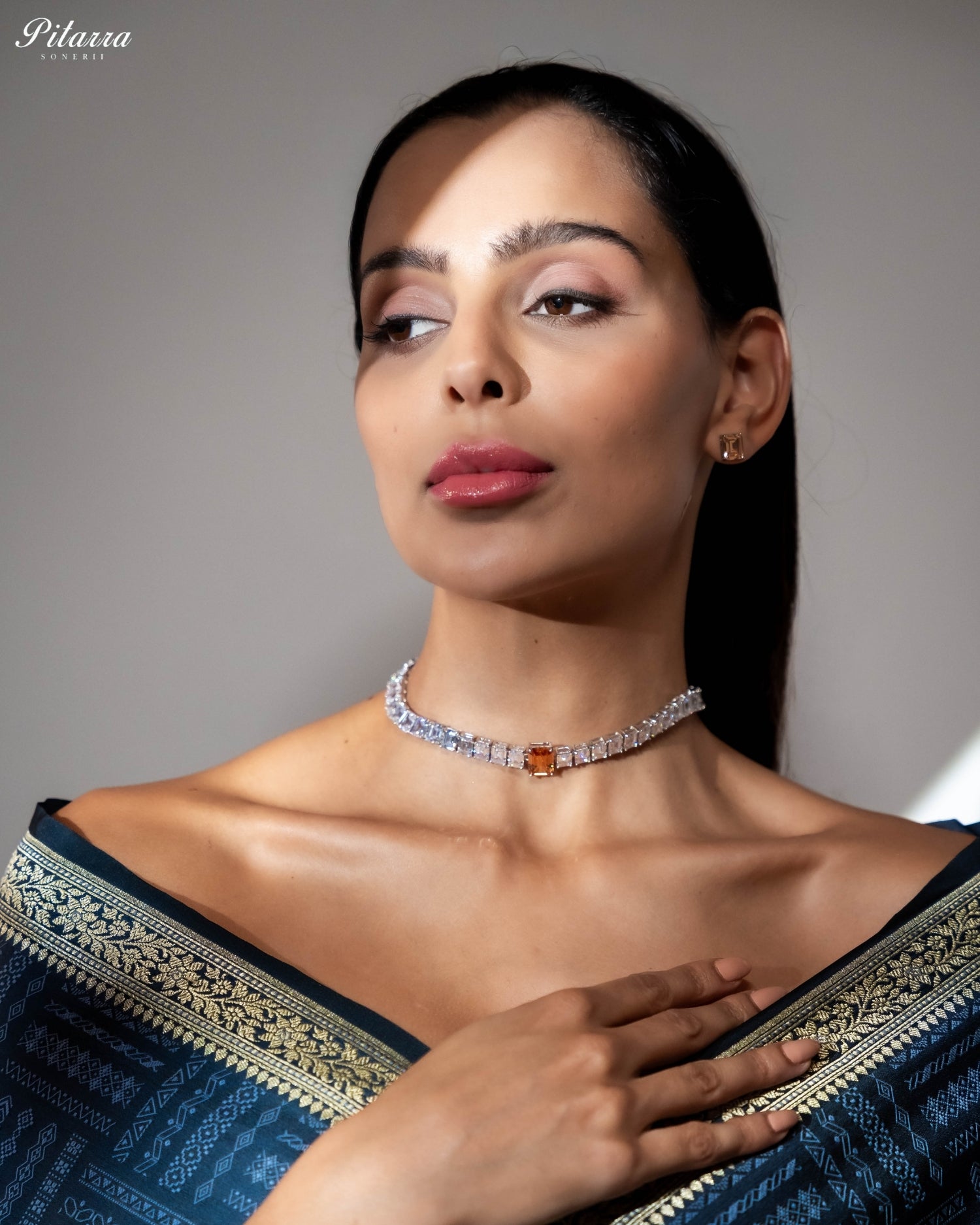 Champagne Baguette Diamond Tennis Choker Set
