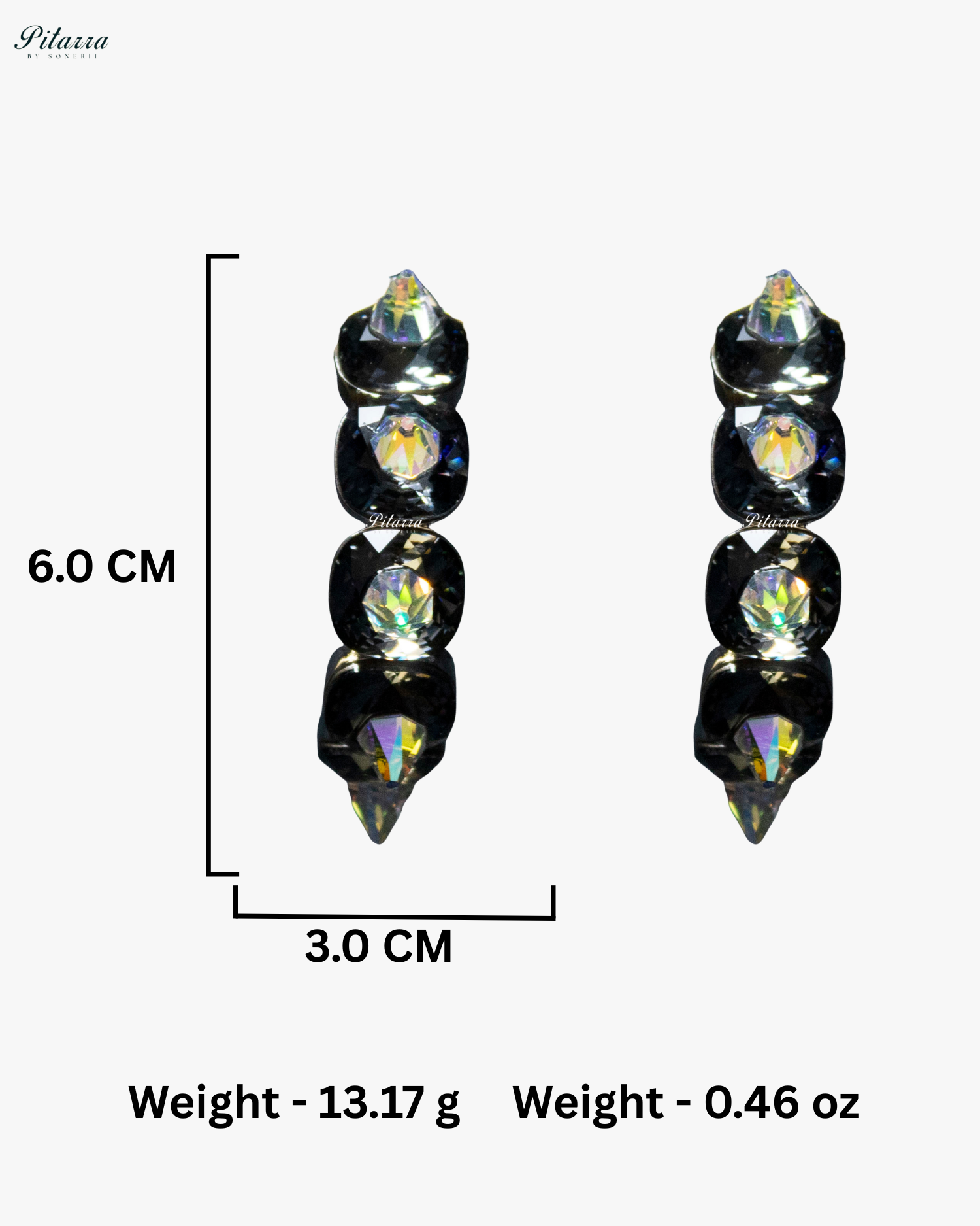 Black Stone Pyramid Cut Crystal Hoop Earrings