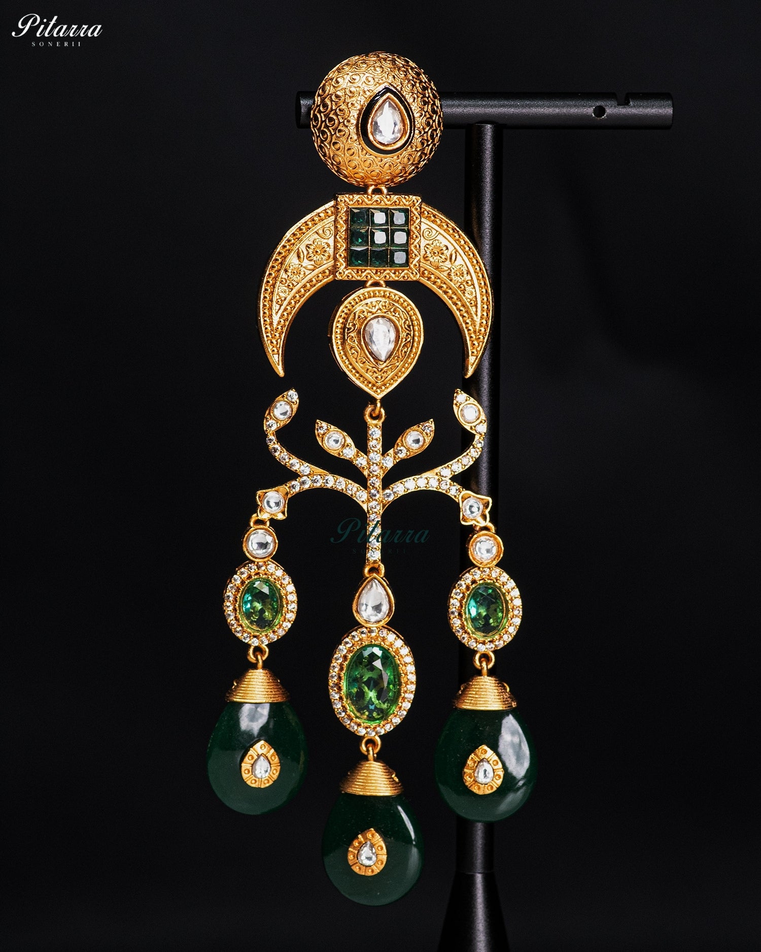 Emerald Green Crystal Statement Chandbali Earrings