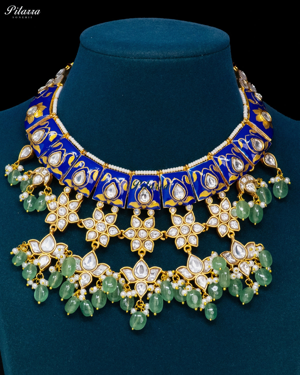 Blue & Green Floral Kundan Necklace Set