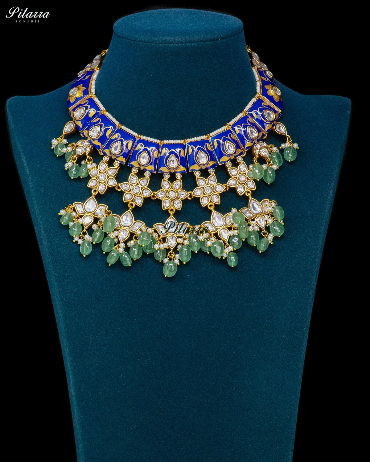 Blue & Green Floral Kundan Necklace Set