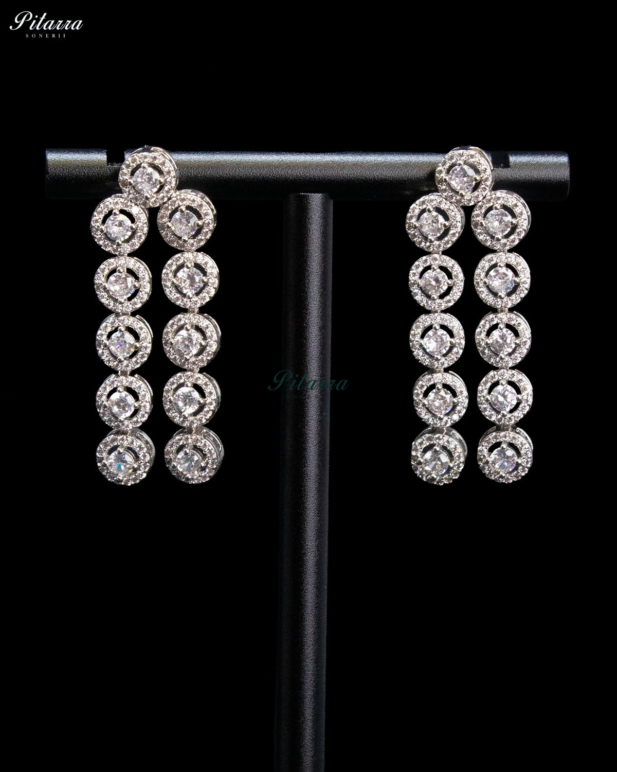 White Round Zircon Silver Multi Row Crystal Choker Necklace Set