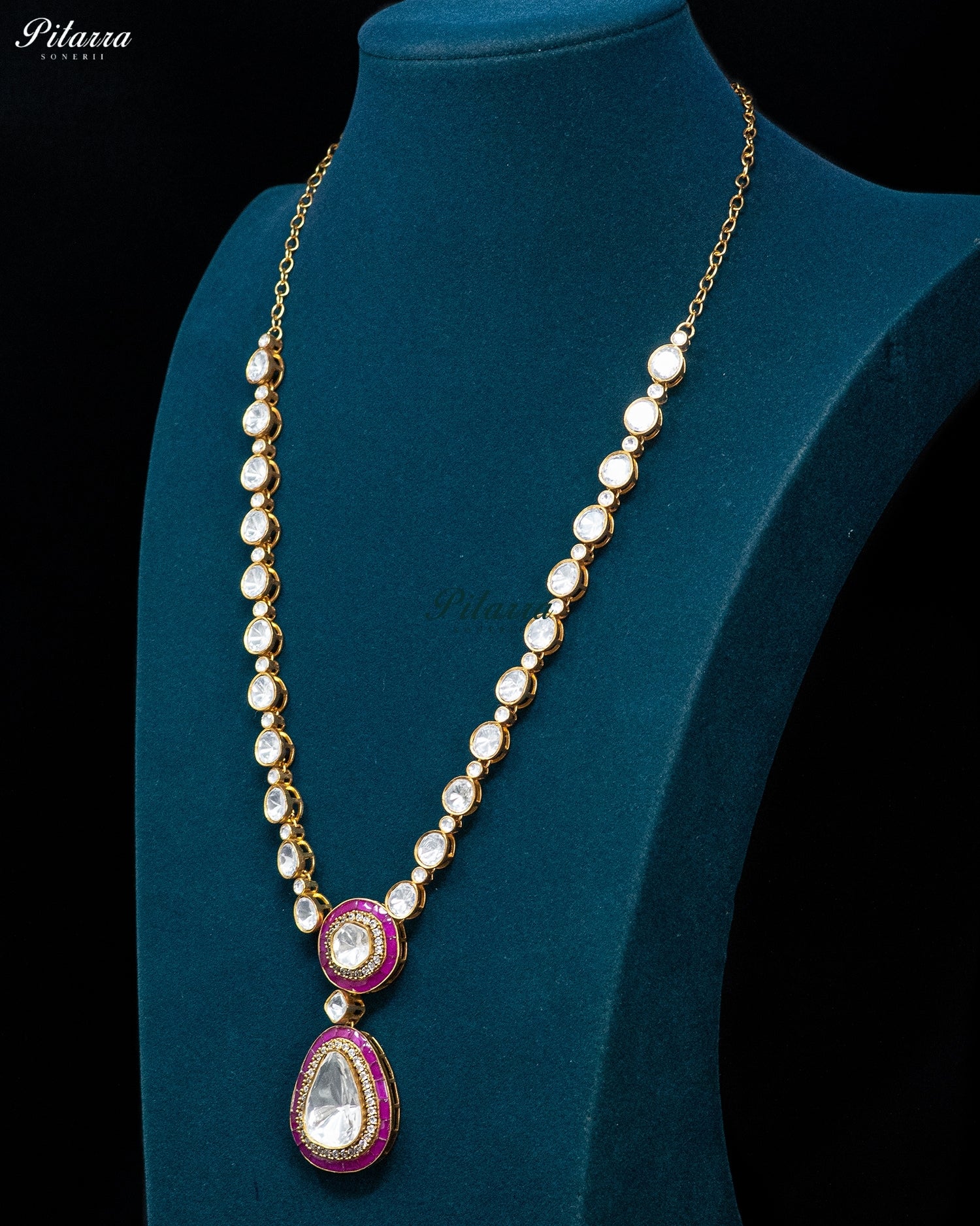 Pink Round And Teardrop Kundan Necklace Set