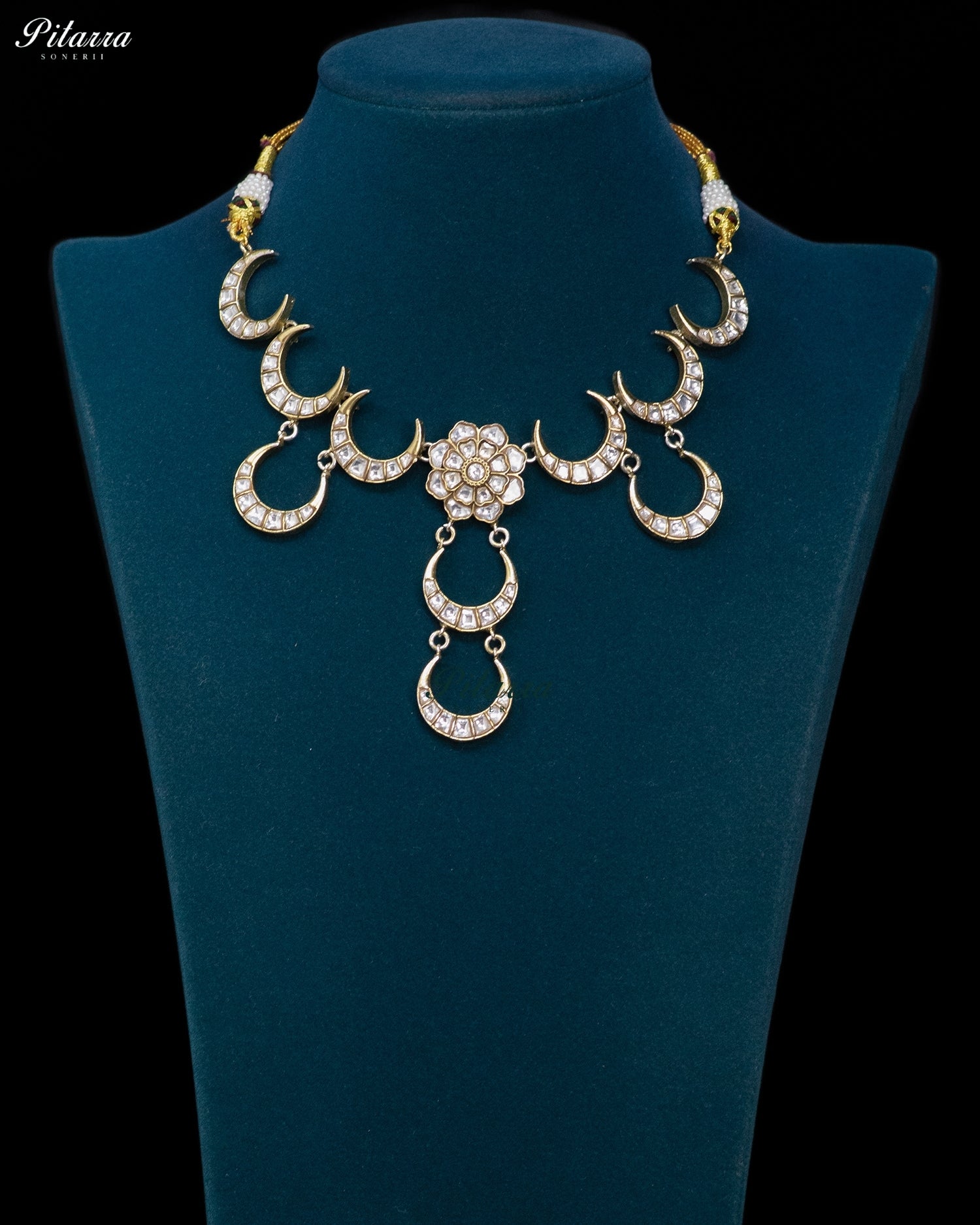 Elegant Crescent Kundan Floral Necklace Set
