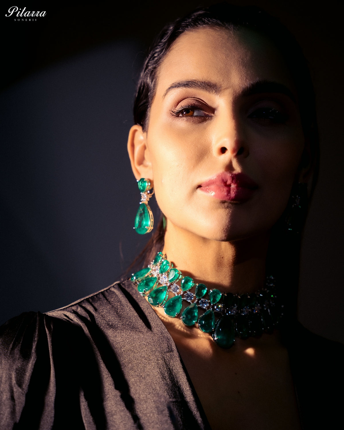 Emerald Green Crystal Statement Choker Necklace Set