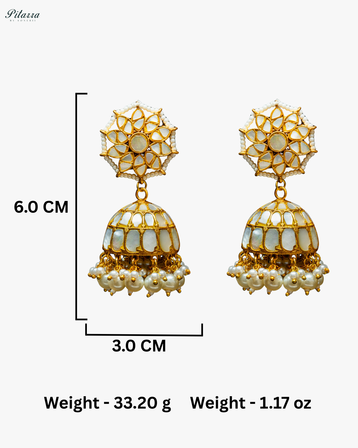 Pitarra Gold Tone Traditional Kundan Jhumki Earring
