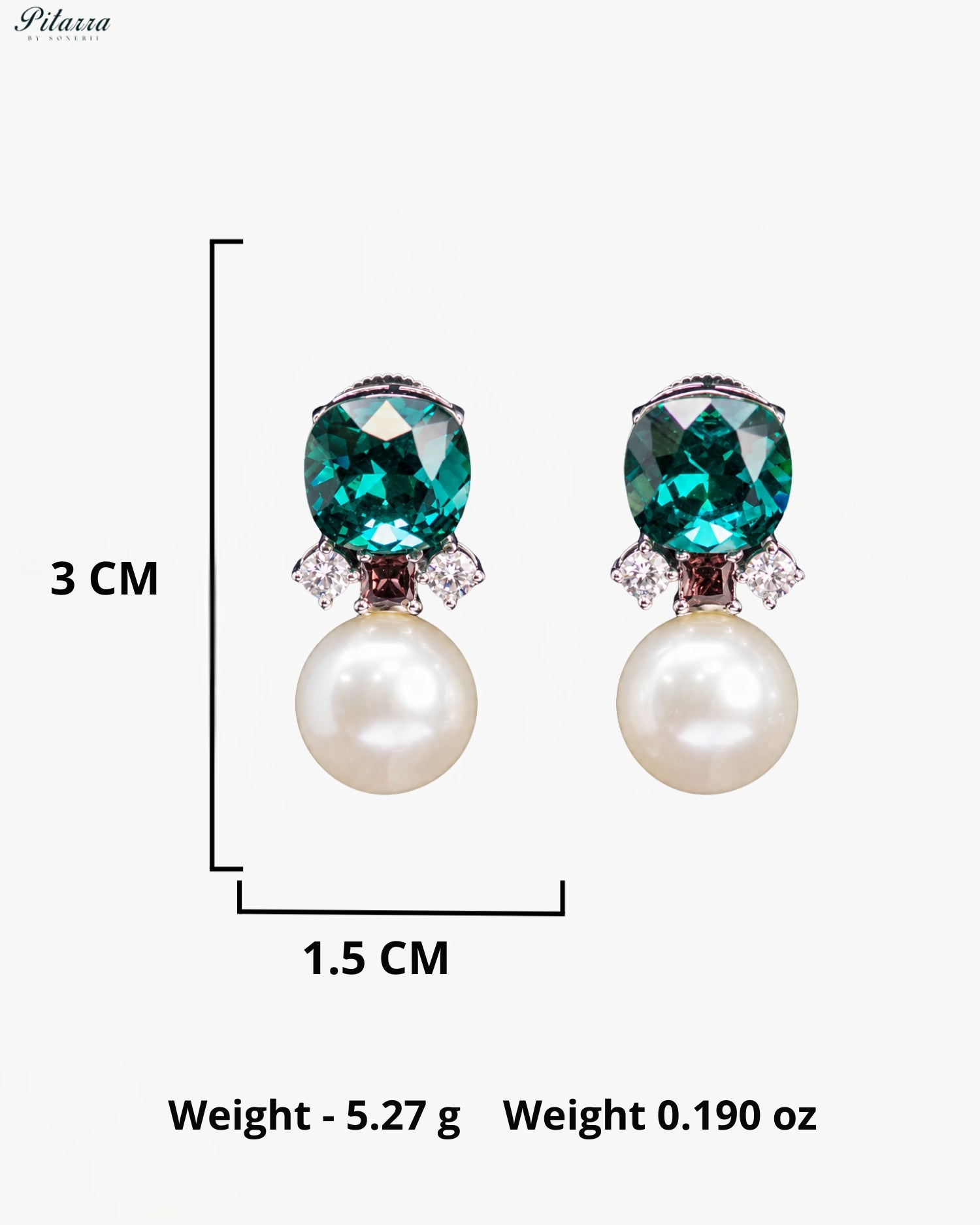 Emerald Green Crystal Pearl Drop Earrings