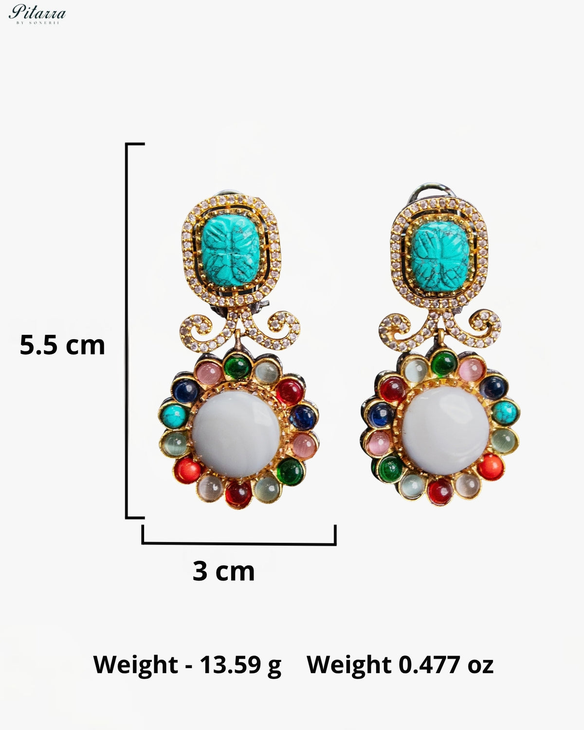 Turquoise Blue Multicolor Stone Gold Tone Ethnic Dangler Earrings