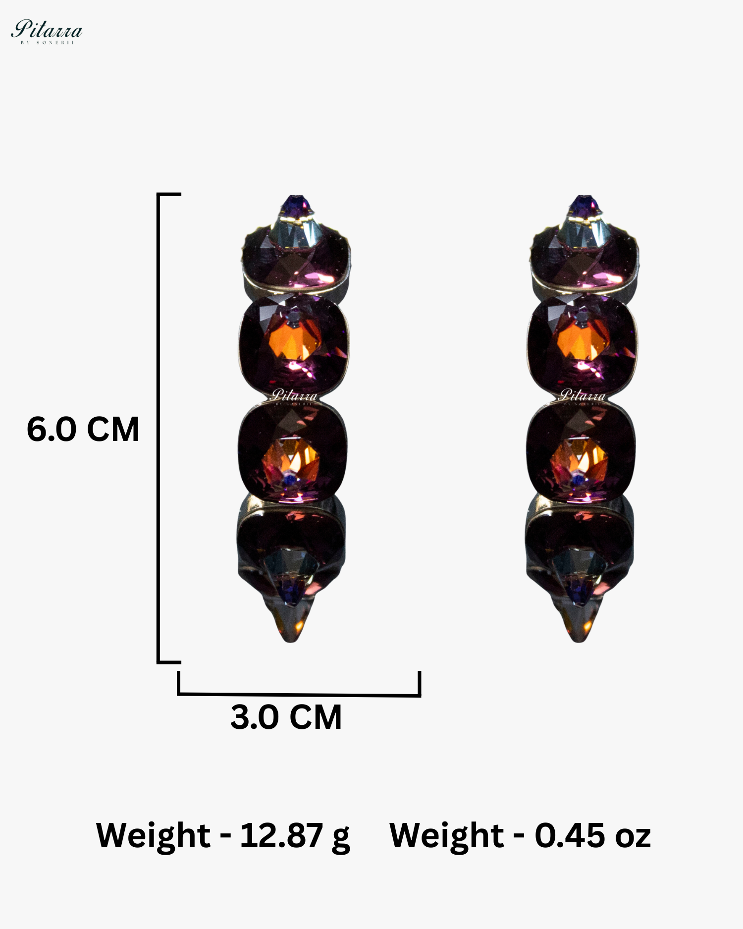 Wine Red Stone Pyramid Cut Crystal Hoop Earrings