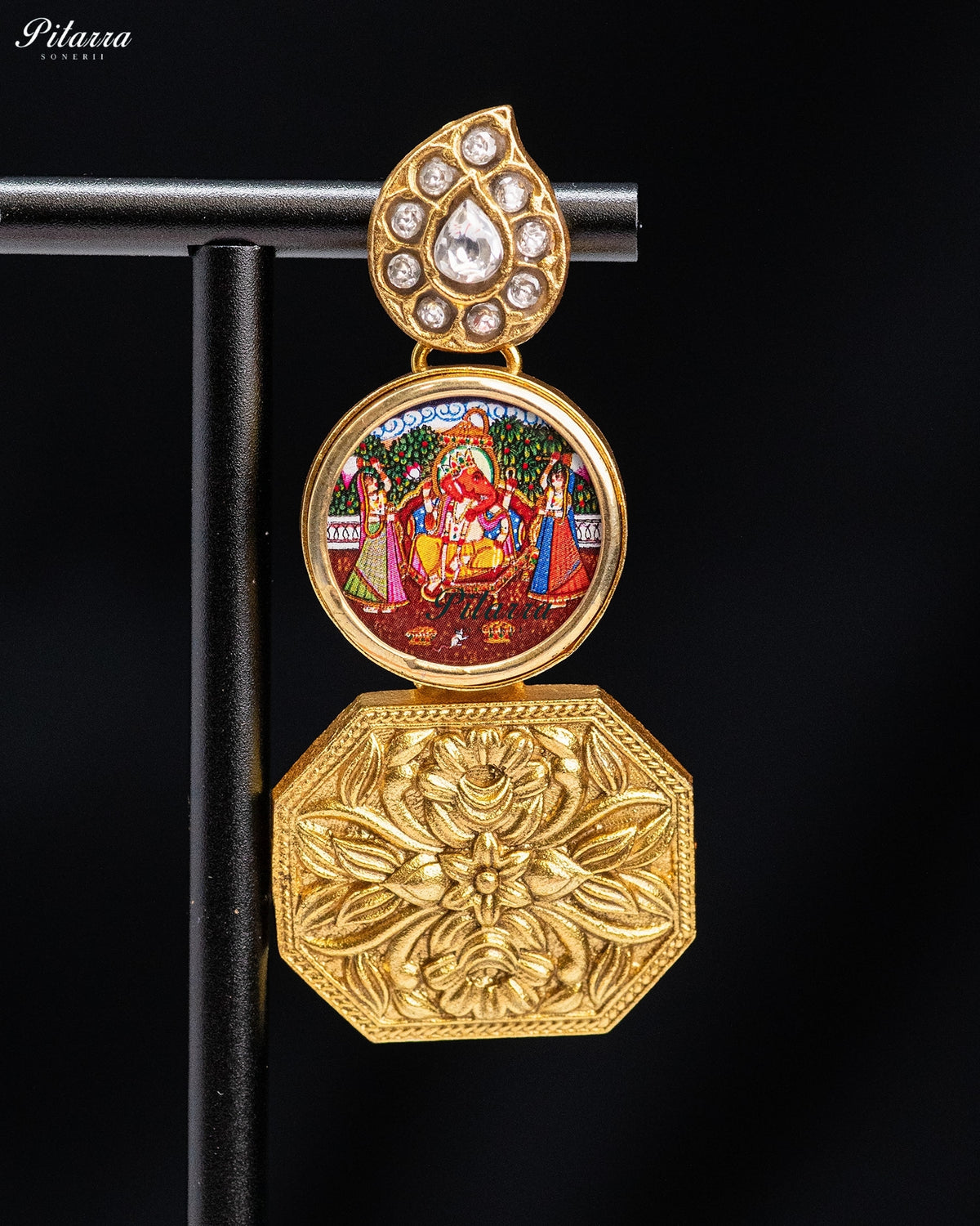 Ganesha Gold Tone Kundan Earrings