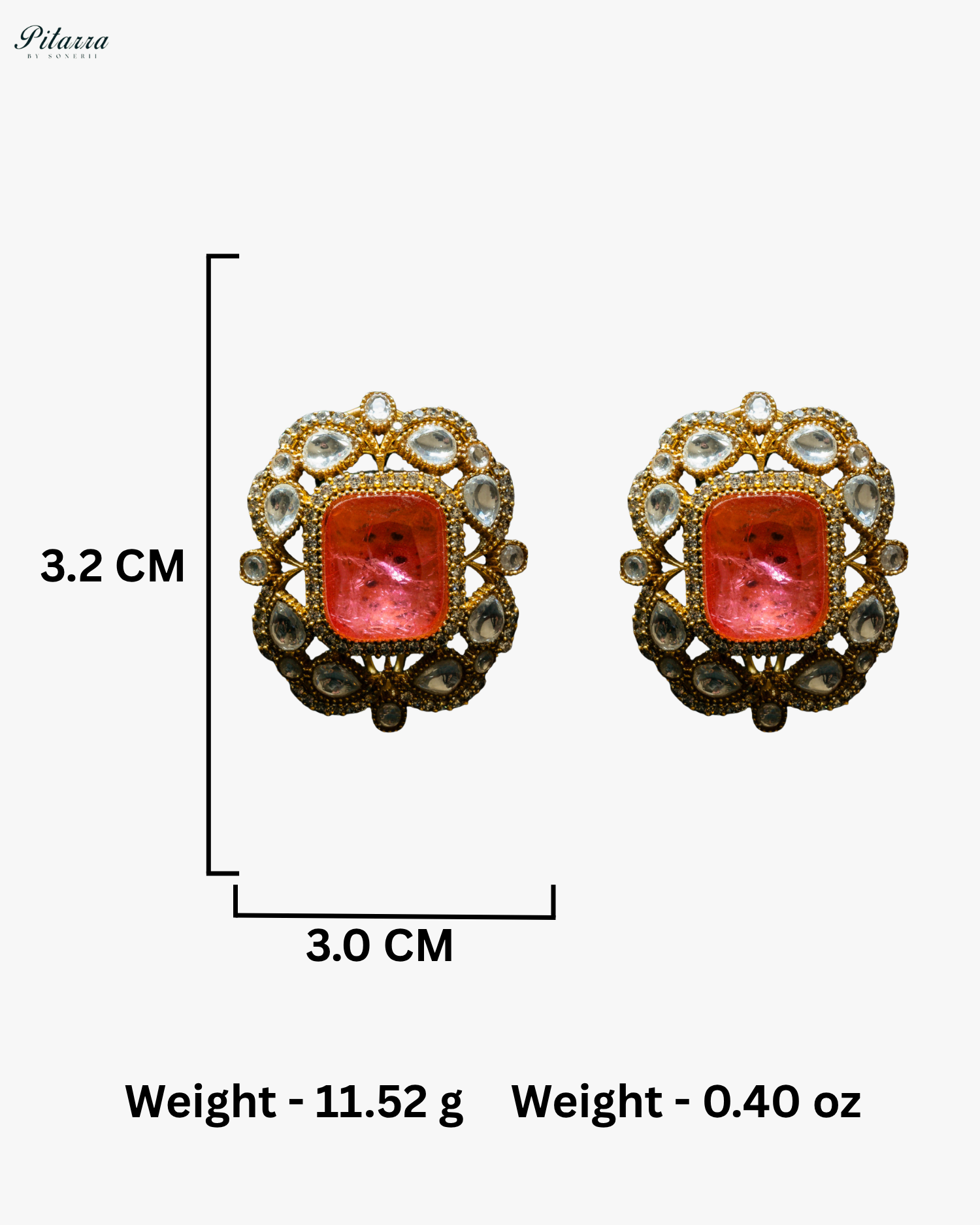 Gold Finish Orange Stone Kundan Stud Earrings