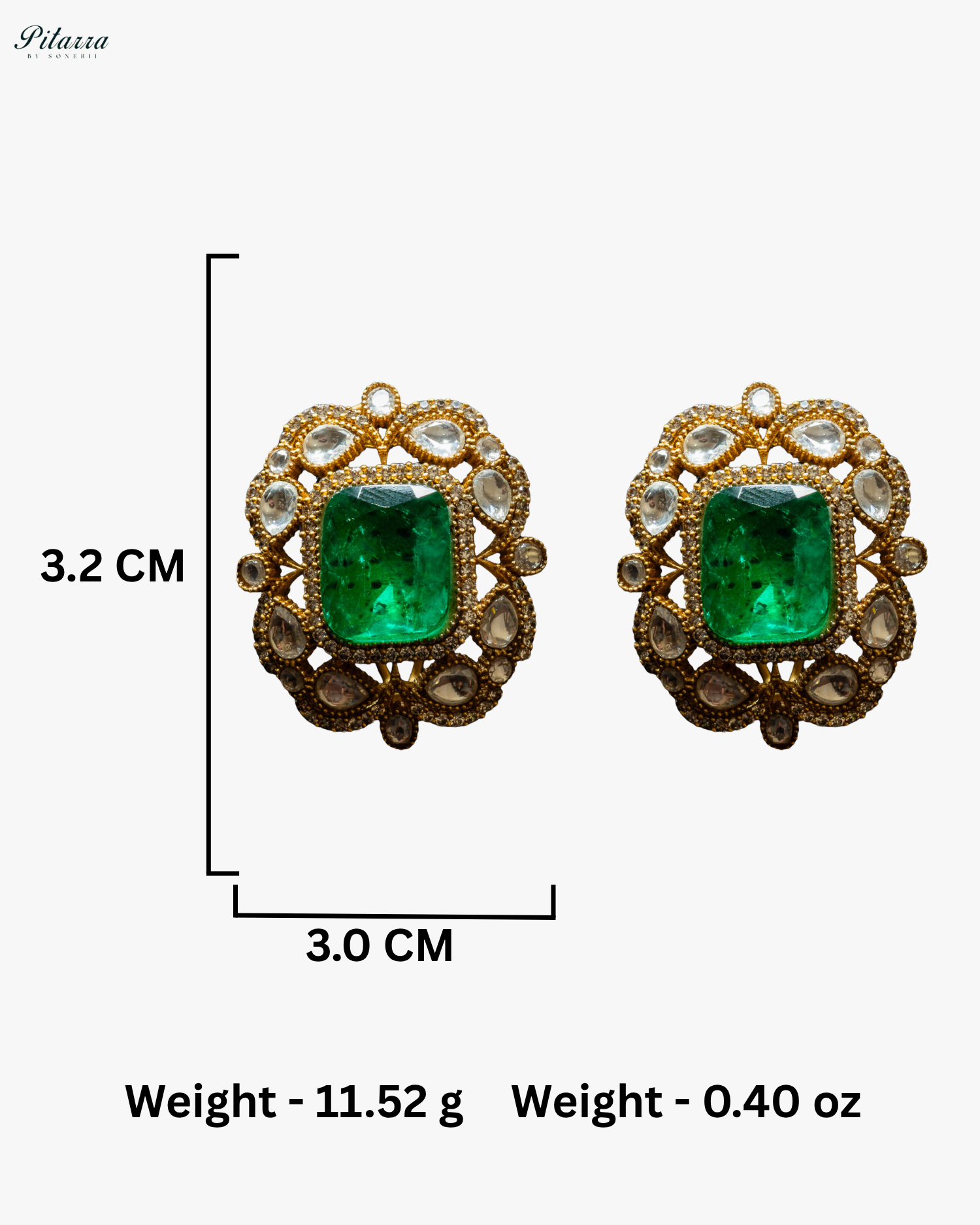 Gold Finish Green Stone Kundan Stud Earrings