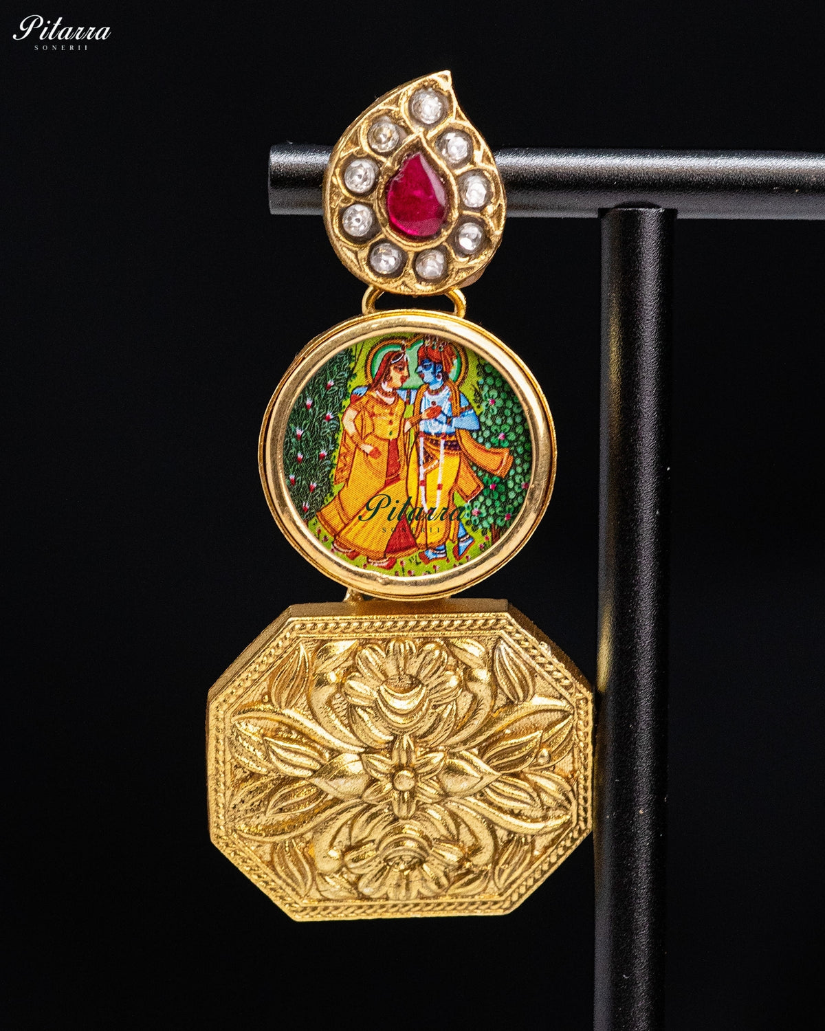 Radha Krishna Gold Tone Kundan Earrings