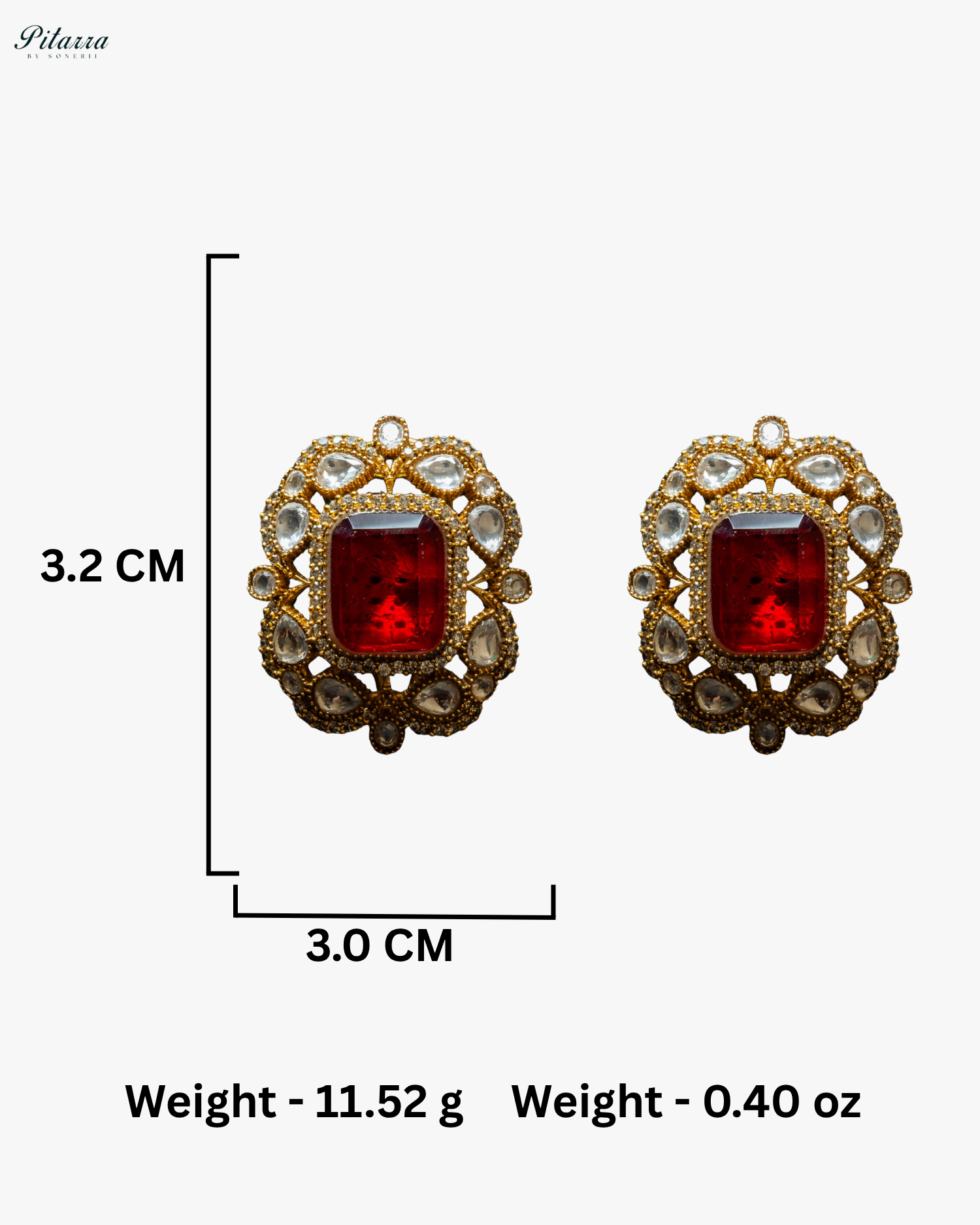 Gold Finish Red Stone Kundan Stud Earrings