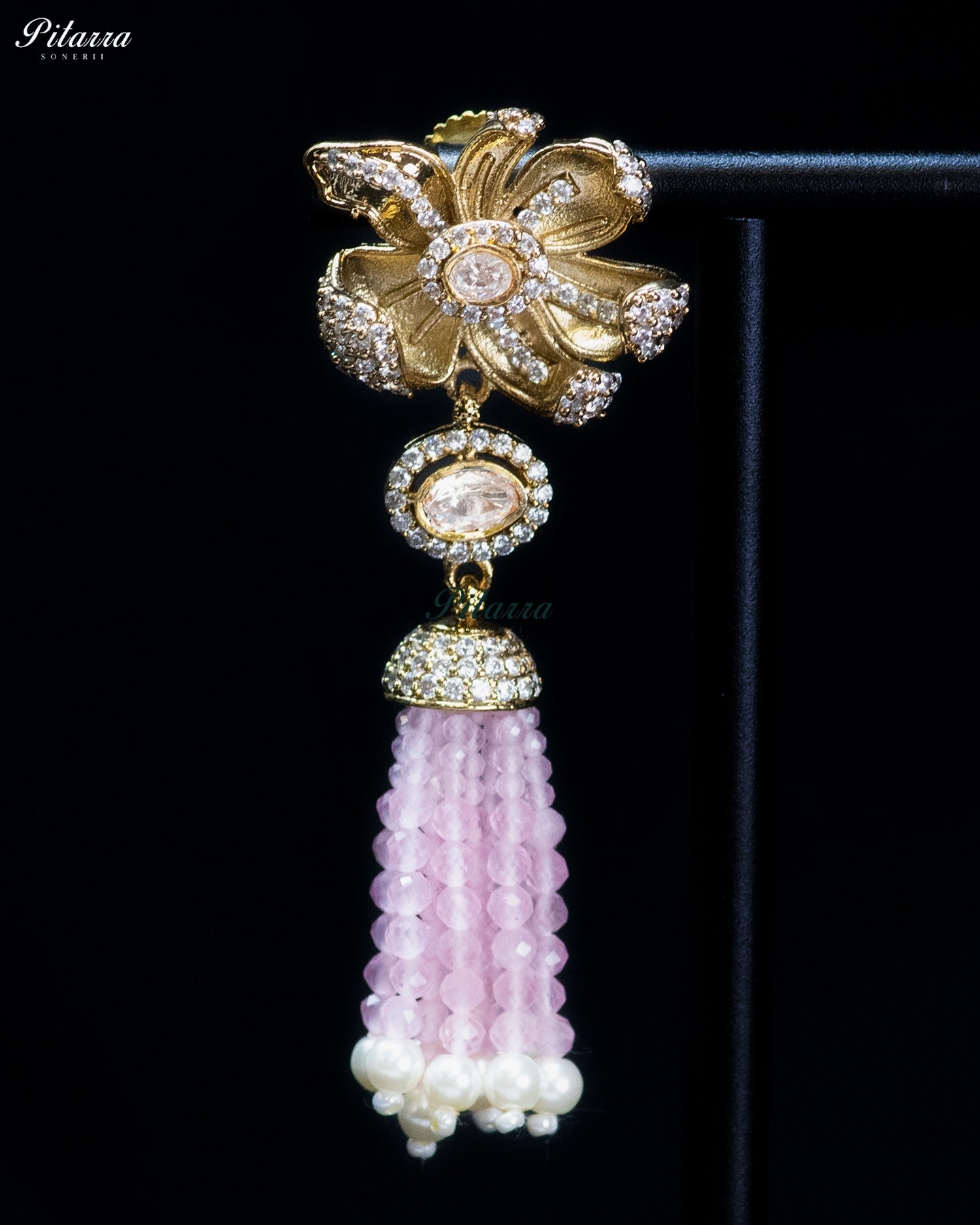 Light Pink Gold Floral Pink Tassel Necklace Set
